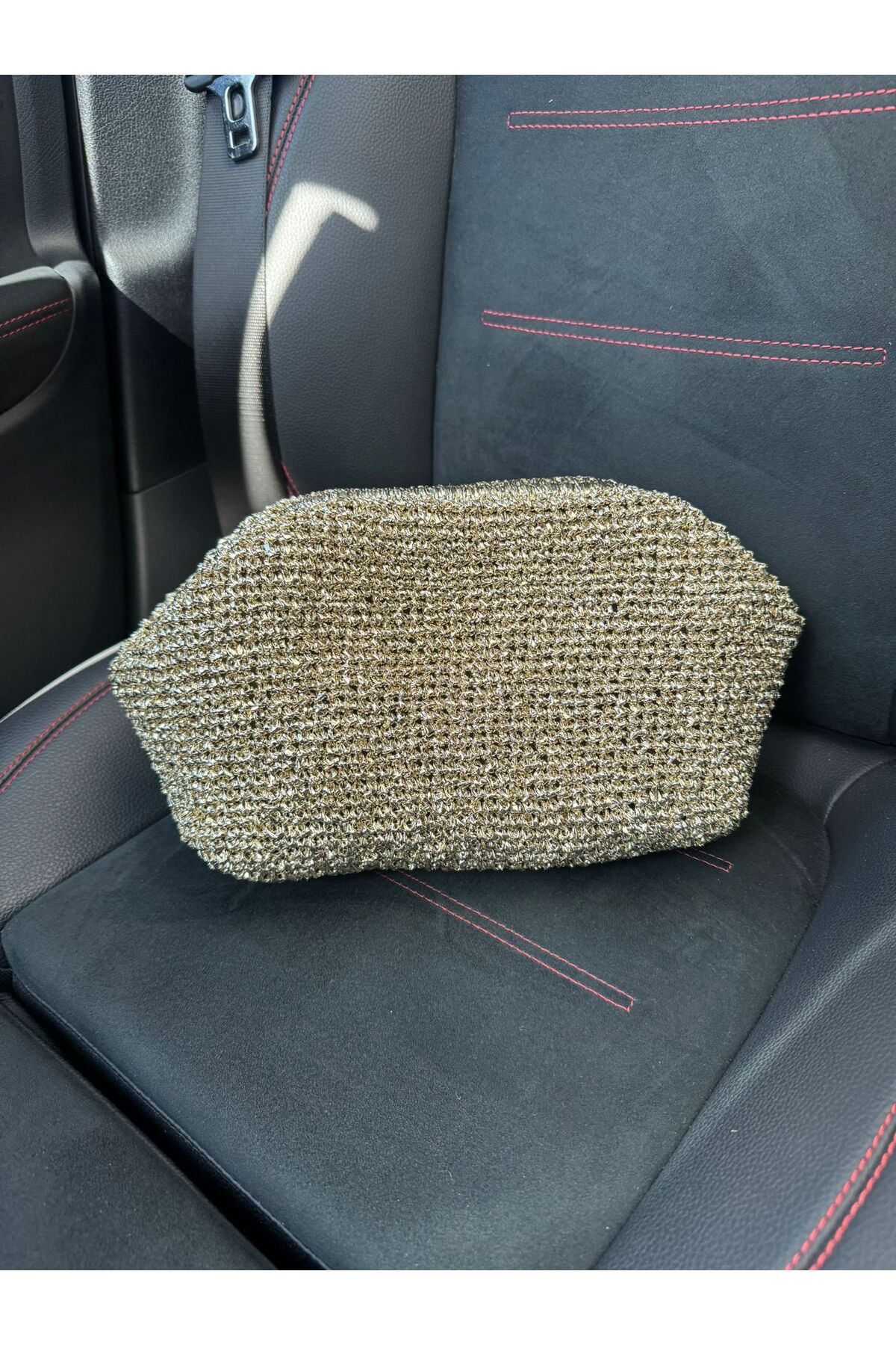 larosee Örgü Burslu Şık Simli Kadın El Çantası Portföy Clutch Gold Altın görsel 3