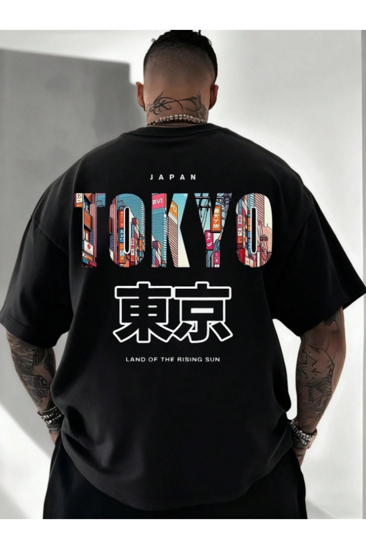 Revasser Unisex Erkek/Kadın Renkli TOKYO Renkli Özel Baskılı Oversize Sıfır Yaka Penye T-Shirt görsel 2