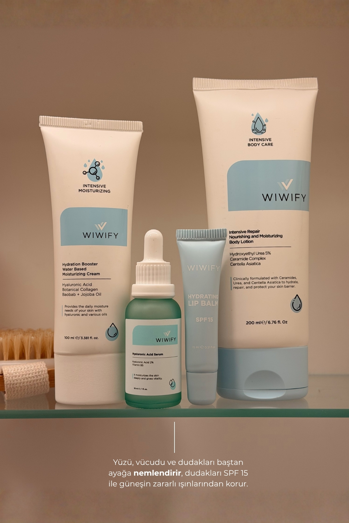 Derin Nem ve Konfor Seti, Nemlendirici Krem + Vücut Losyonu + Hyaluronic Acid Serum + Lip Balm — 401 — تصویر 7 از 8