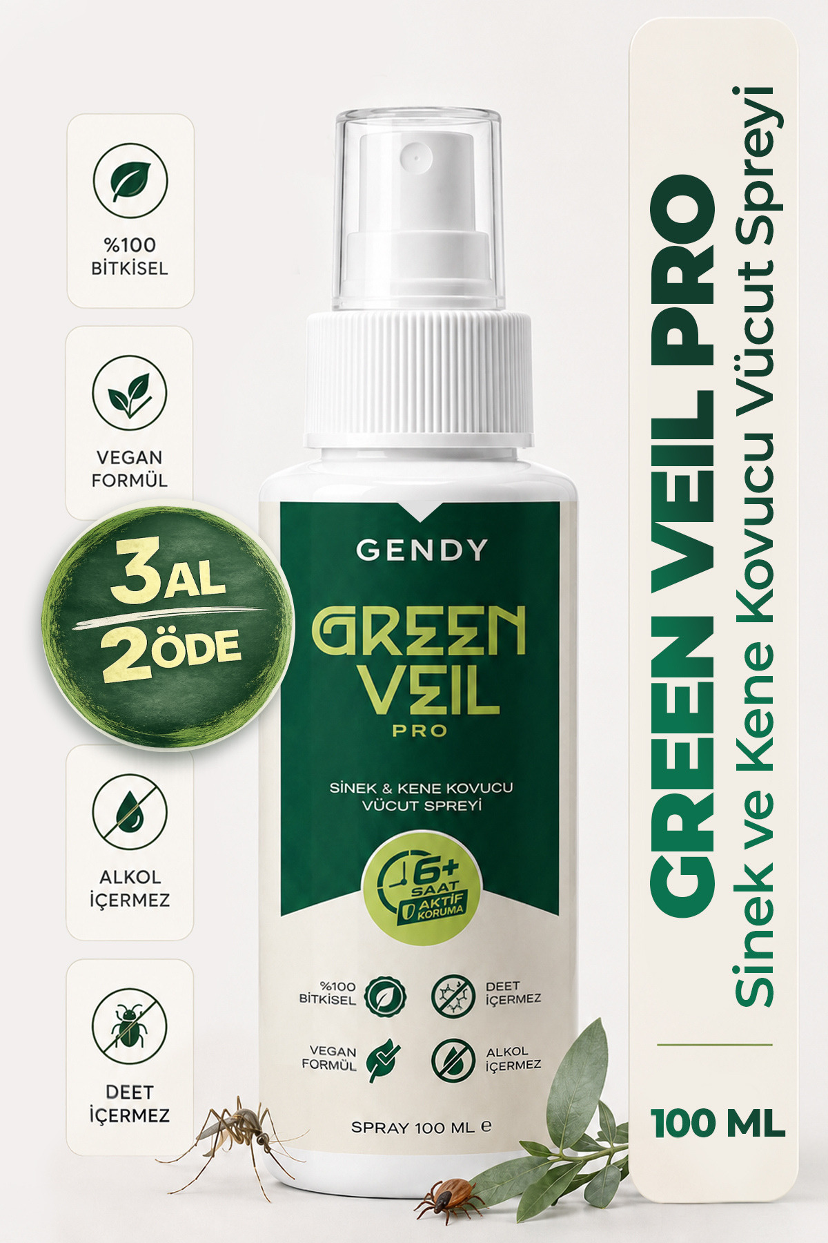 GENDY Green Veil Pro - %100 Bitkisel, 2 Yaş Üzeri için Sivrisinek