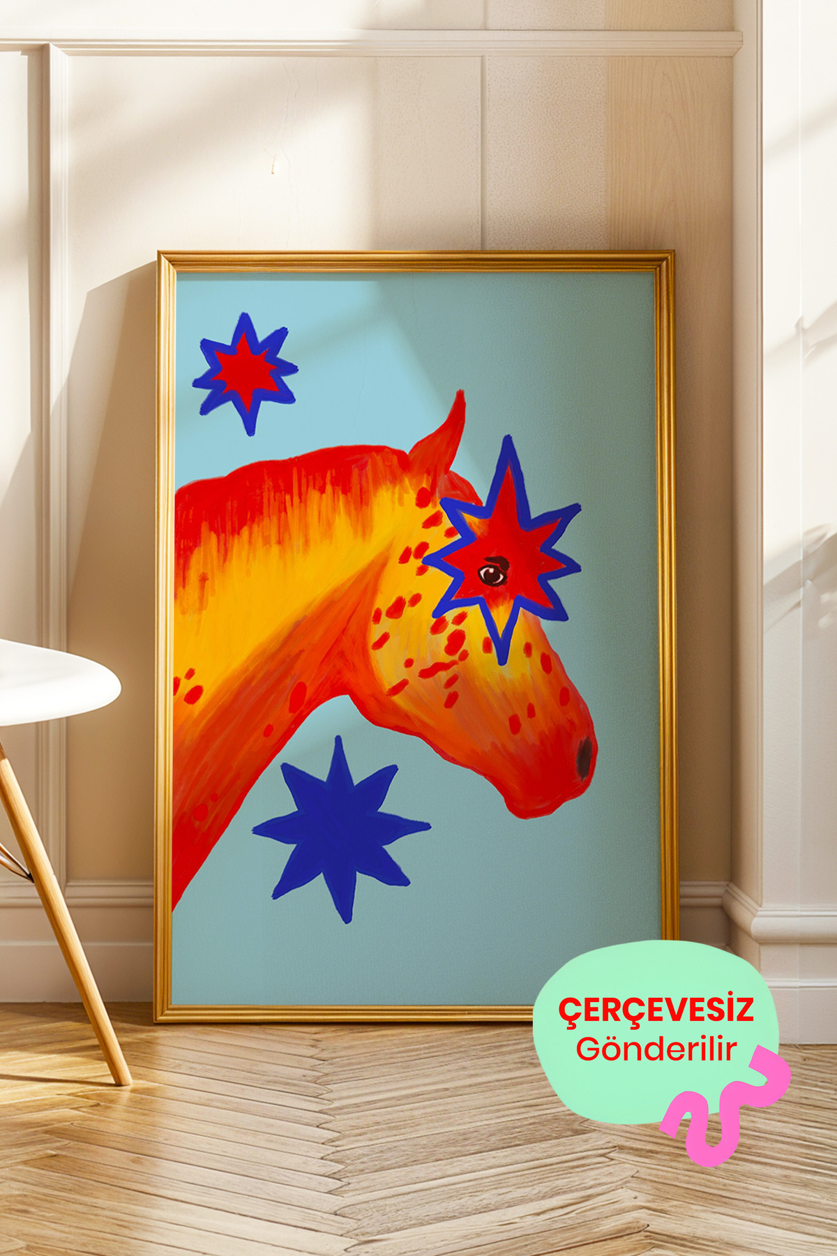 Renkli At İllüstrasyonu Poster, Modern Pop Art ve Eğlenceli Duvar Dekoru Çerçevesiz