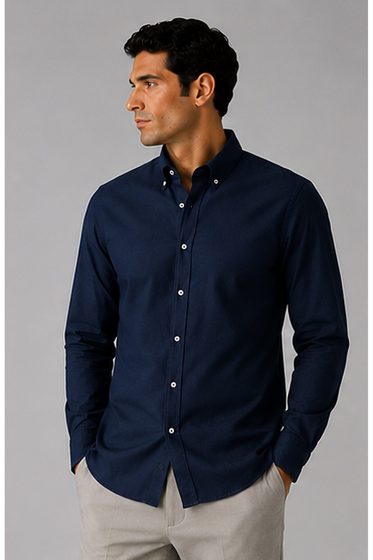 Oxford Kumaş Uzun Kol Regular Fit Erkek Gömlek | MES1210329-1