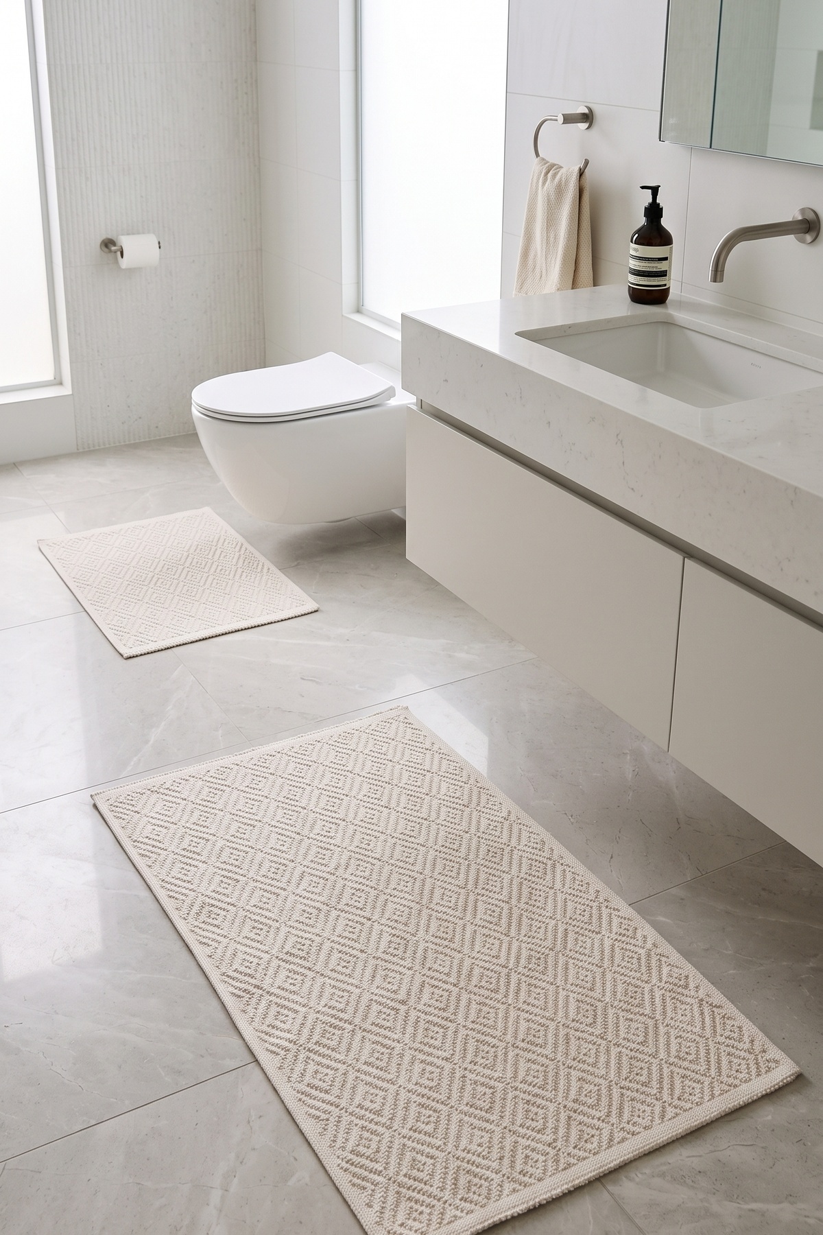 Pamukova Water Absorbent Soft 2-Piece Bath Mat Set Washable Modern Sink Front Foot Mat