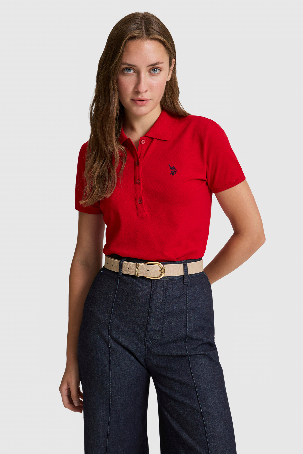 U.S. Polo Assn. Women's Red Polo Collar Basic T-Shirt 50321818-Vr030