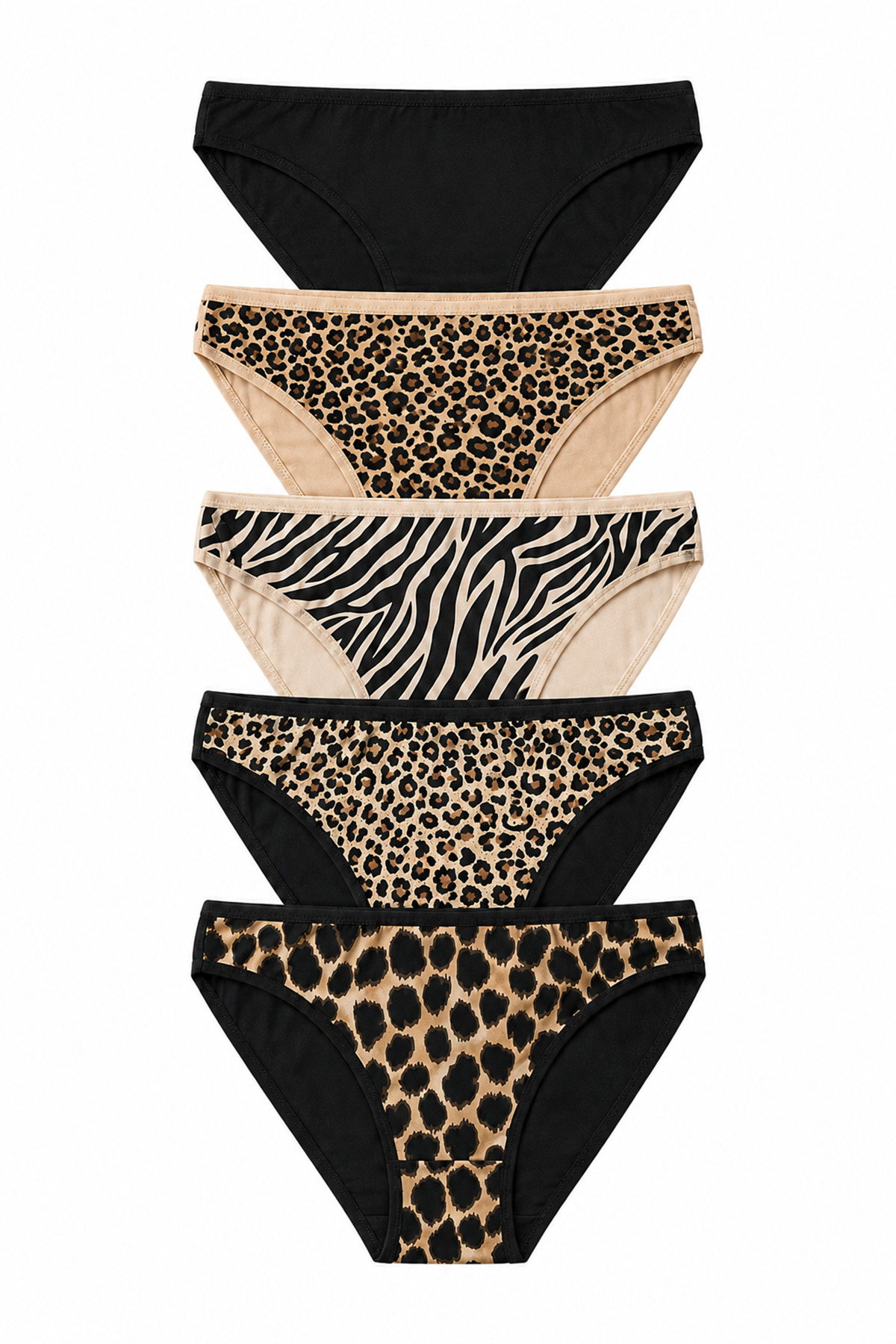Nicoletta Chiloți de damă, pachet de 5, din bumbac Lycra, maro leopard