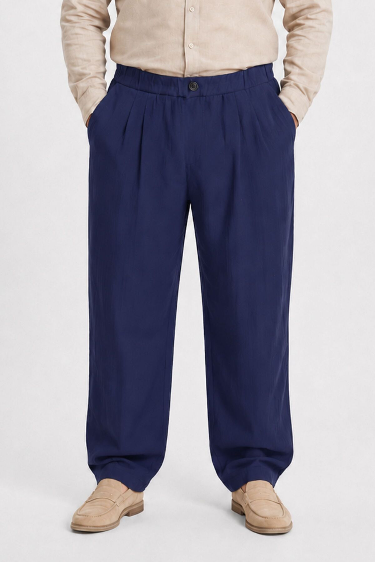 RELAXL %100 Pamuk Yazlık Baggy Bol Paça Erkek Lacivert Pantolon S-12XL görsel 6