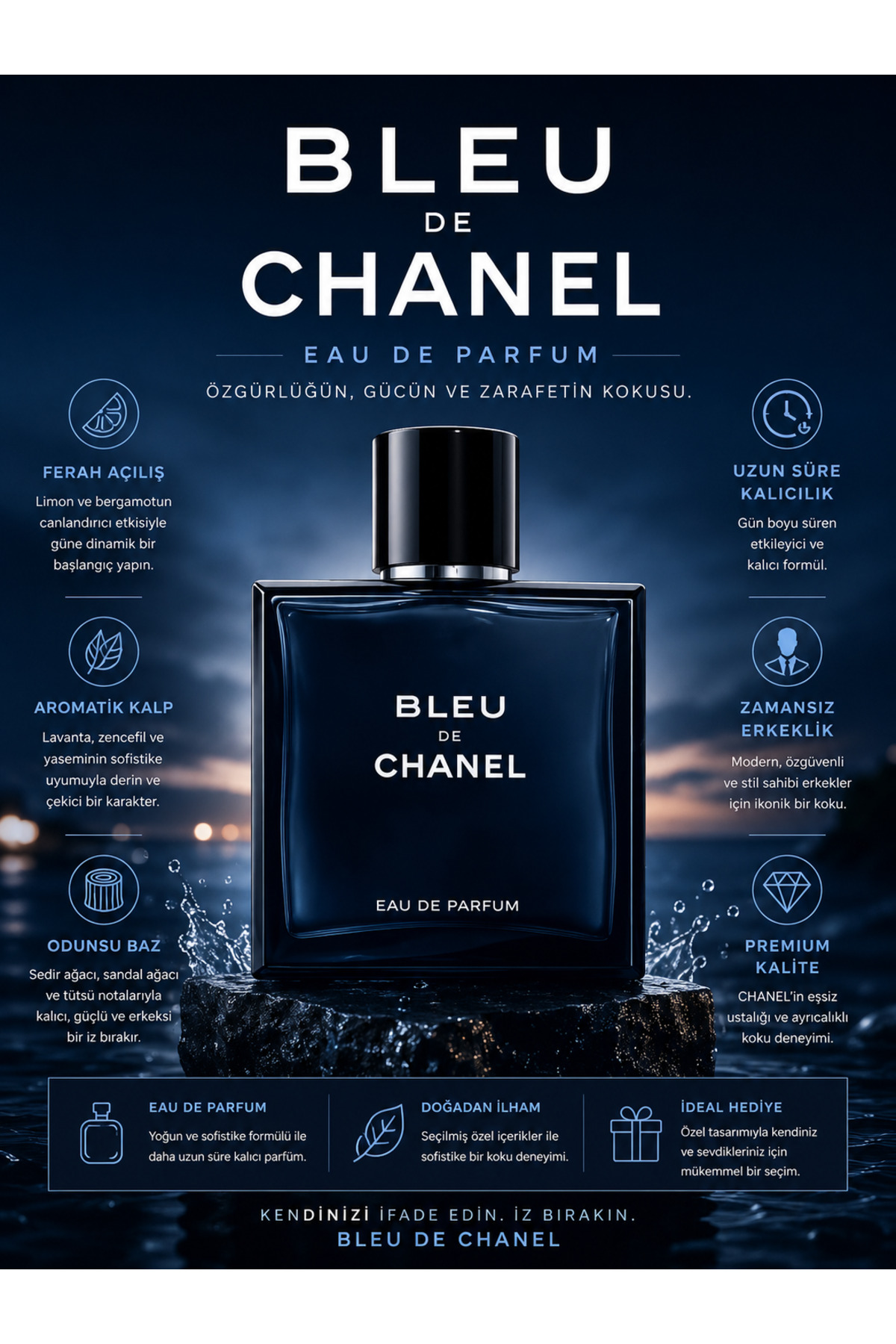 Chanel Bleu de 50 ML - Bergamot, Amber ve Odunsu Notalarla