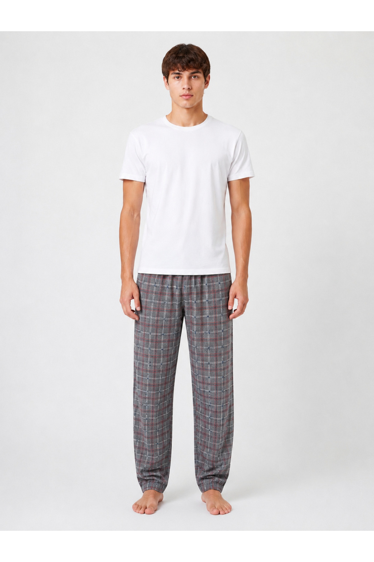 Sude HOMEWEAR Erkek Koyu Gri Ekoseli Tek Alt Pijama görsel 2