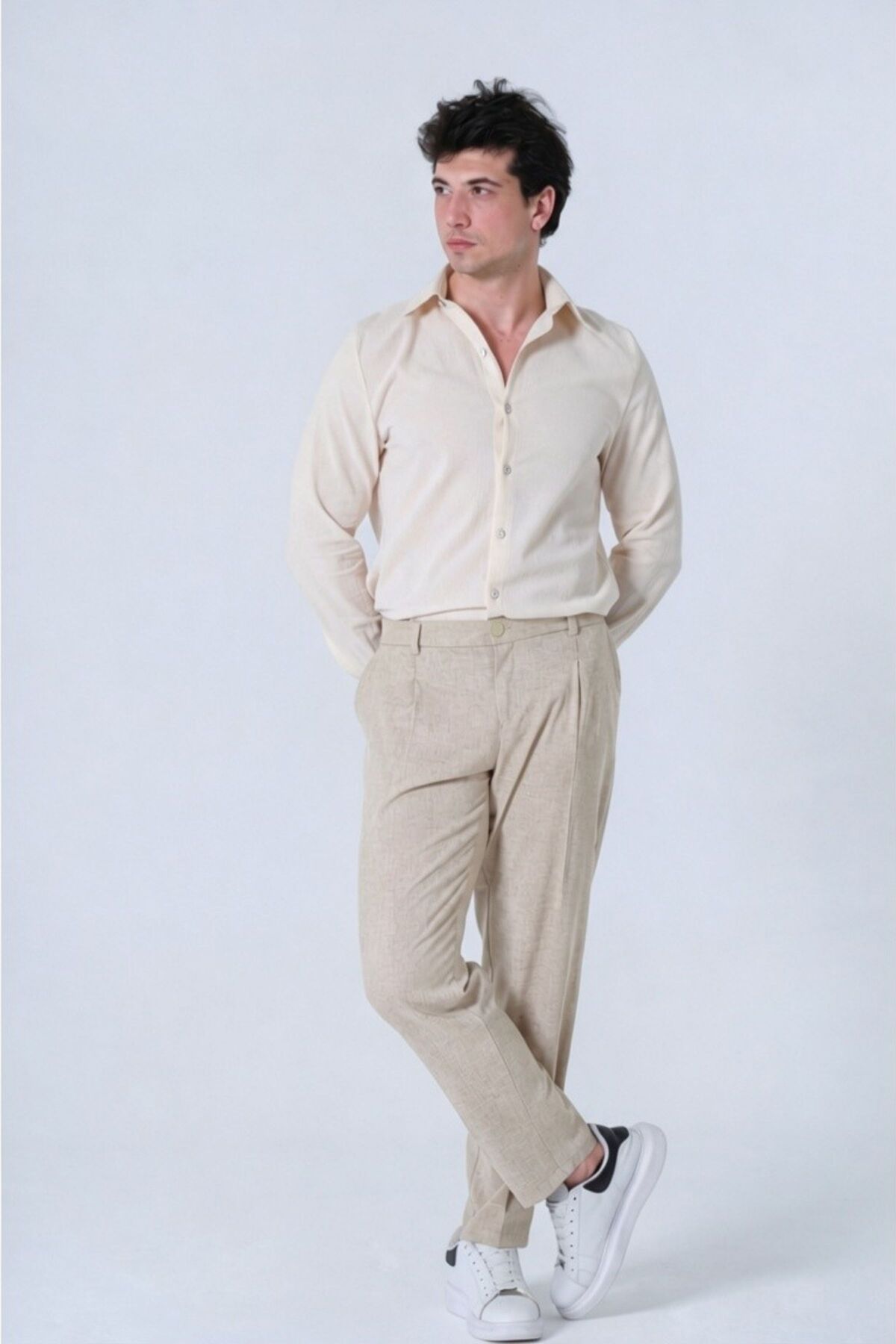 RELAXL %100 Ham Keten S-12XL Battal Boy Pileli Şık Erkek Pantolon görsel 3