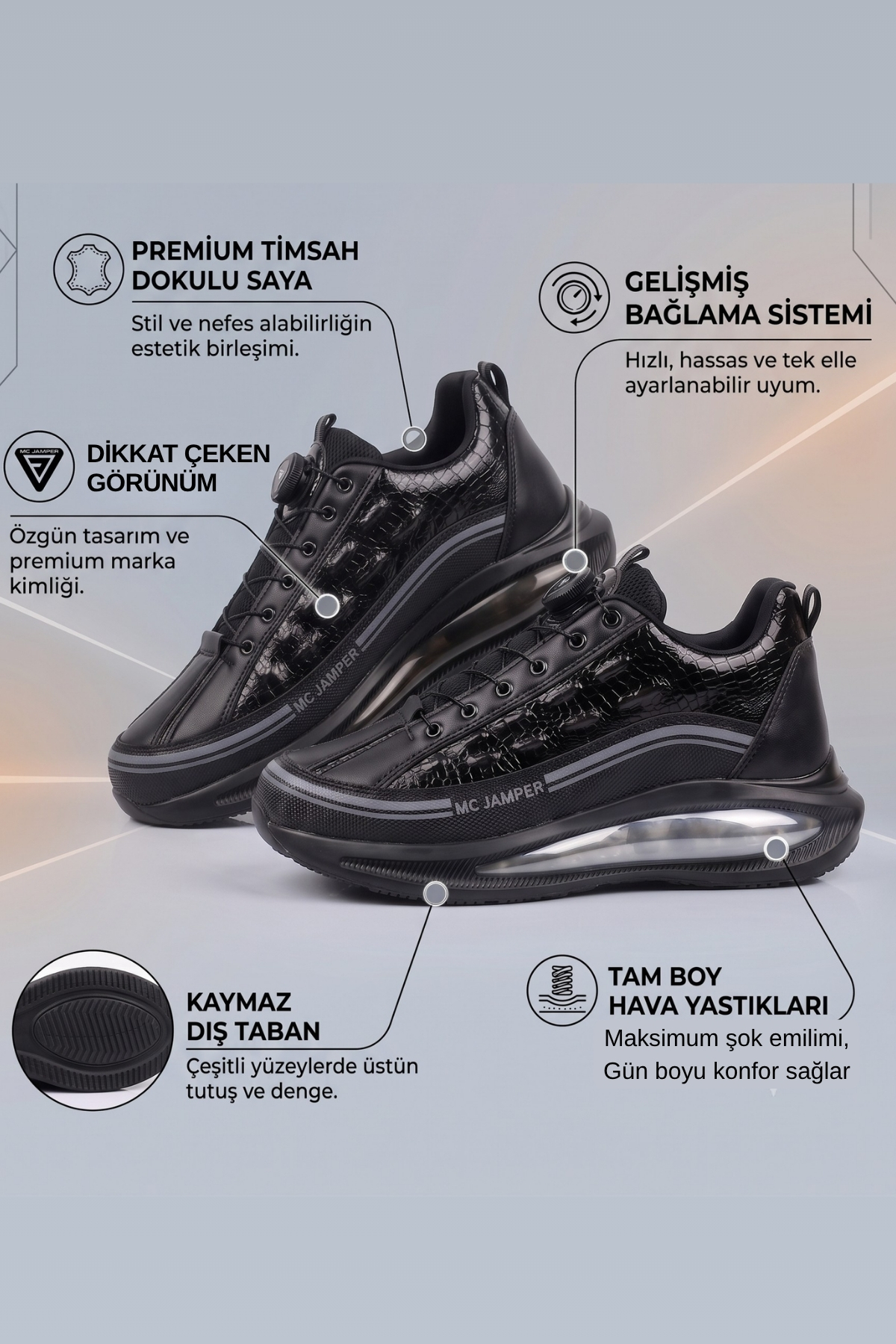 Tomato Bags Premium Akıllı Bağcıklı ve Kalın Tabanlı Timsah Dokulu Hava Yastıklı Sneaker görsel 8