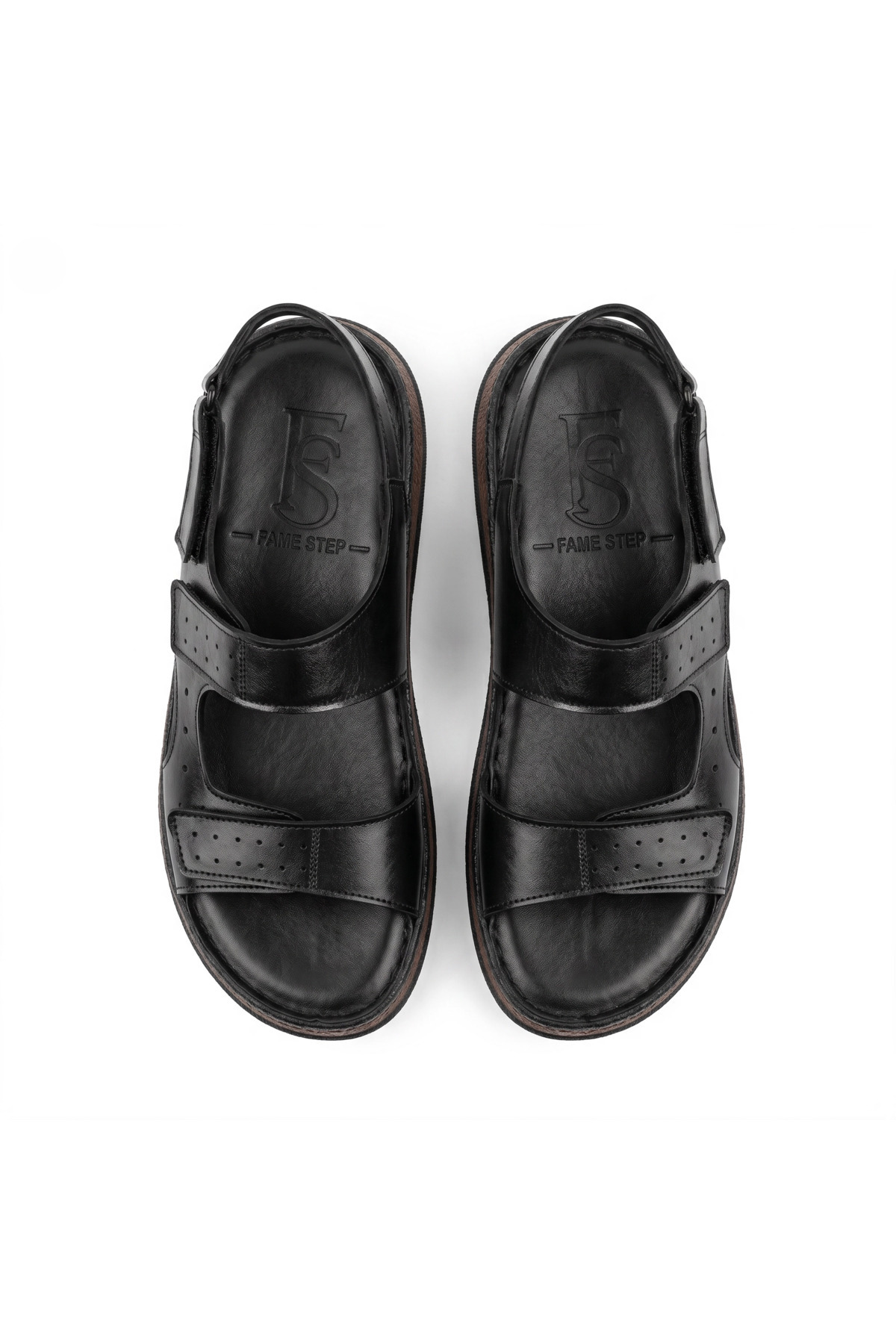 Fame Step Hakiki Deri Unisex Ortopedik Sandalet Siyah Yumuşak Taban Cırtlı Comfort Yazlık Günlük Terlik görsel 4
