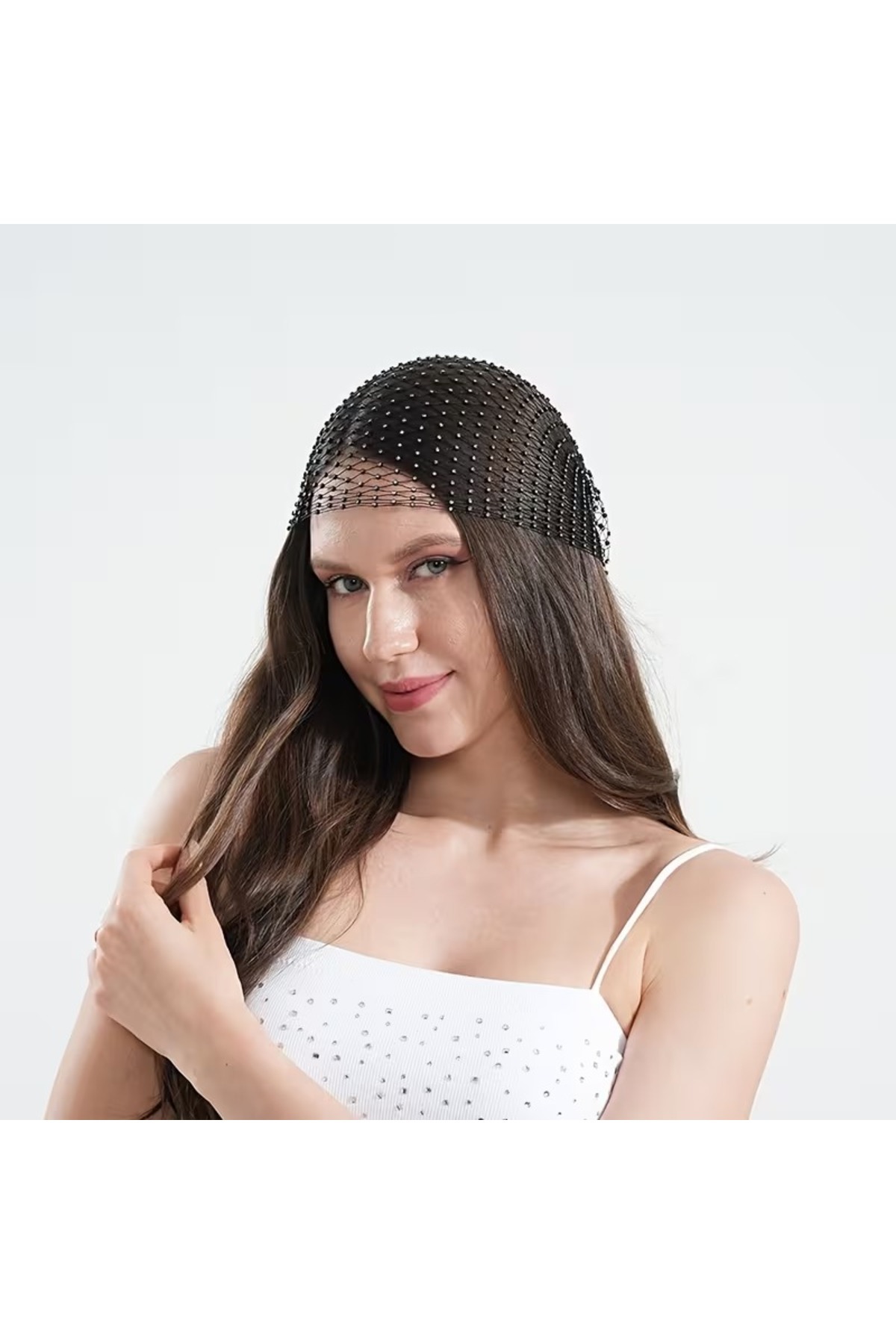 KRİSTAL TAŞLI UZUN BAĞLAMALI BANDANA, TAŞLI SAÇ FİLESİ, SAÇ AKSESUARI (90CM)
