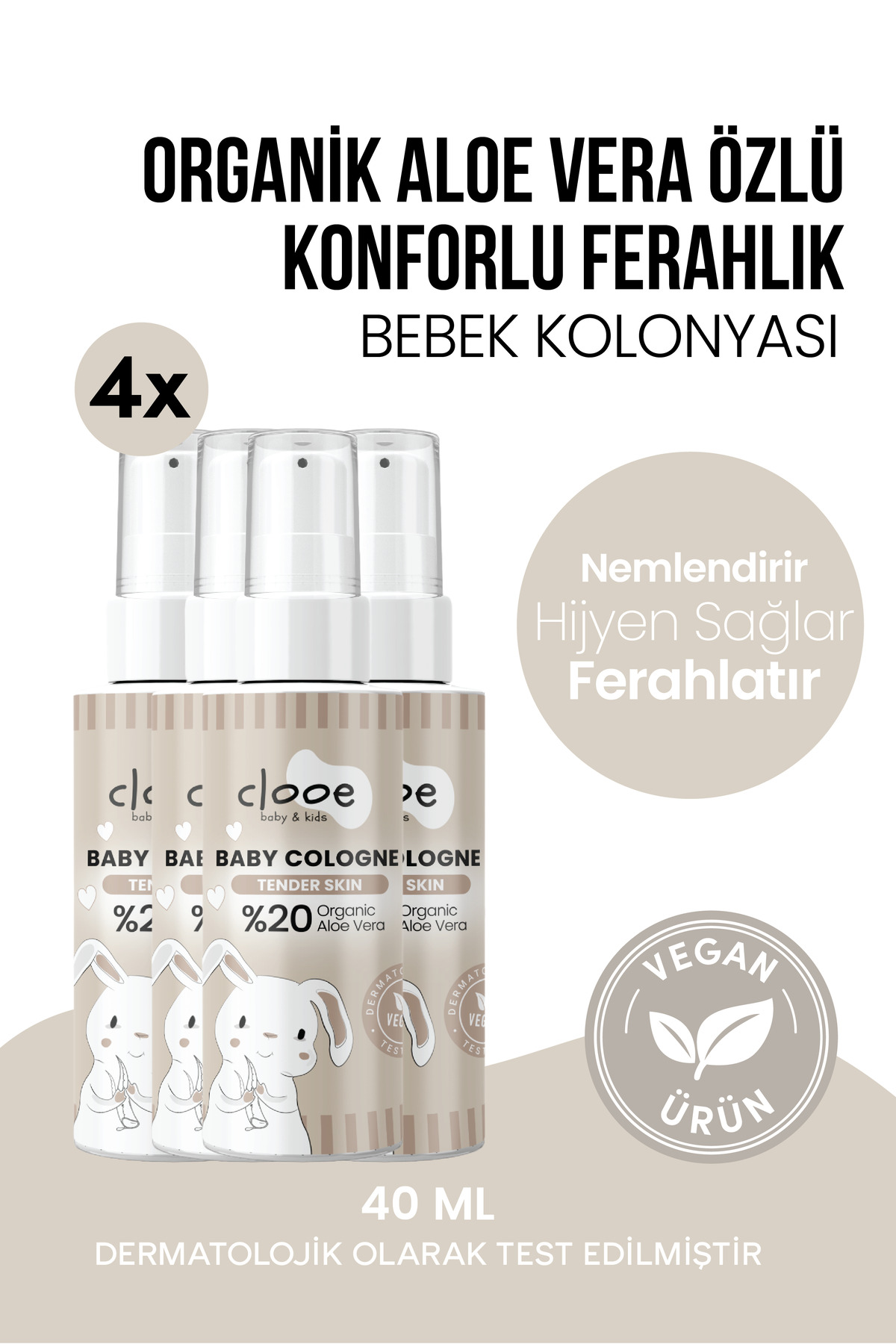clooe 4'lü Bebek Kolonyası Tender Skin 40 ml - Pudramsı ve Yumuşak Notalı - Organik Aloe Vera Özlü - Vegan - Hızlı Kuruyan — PKA069