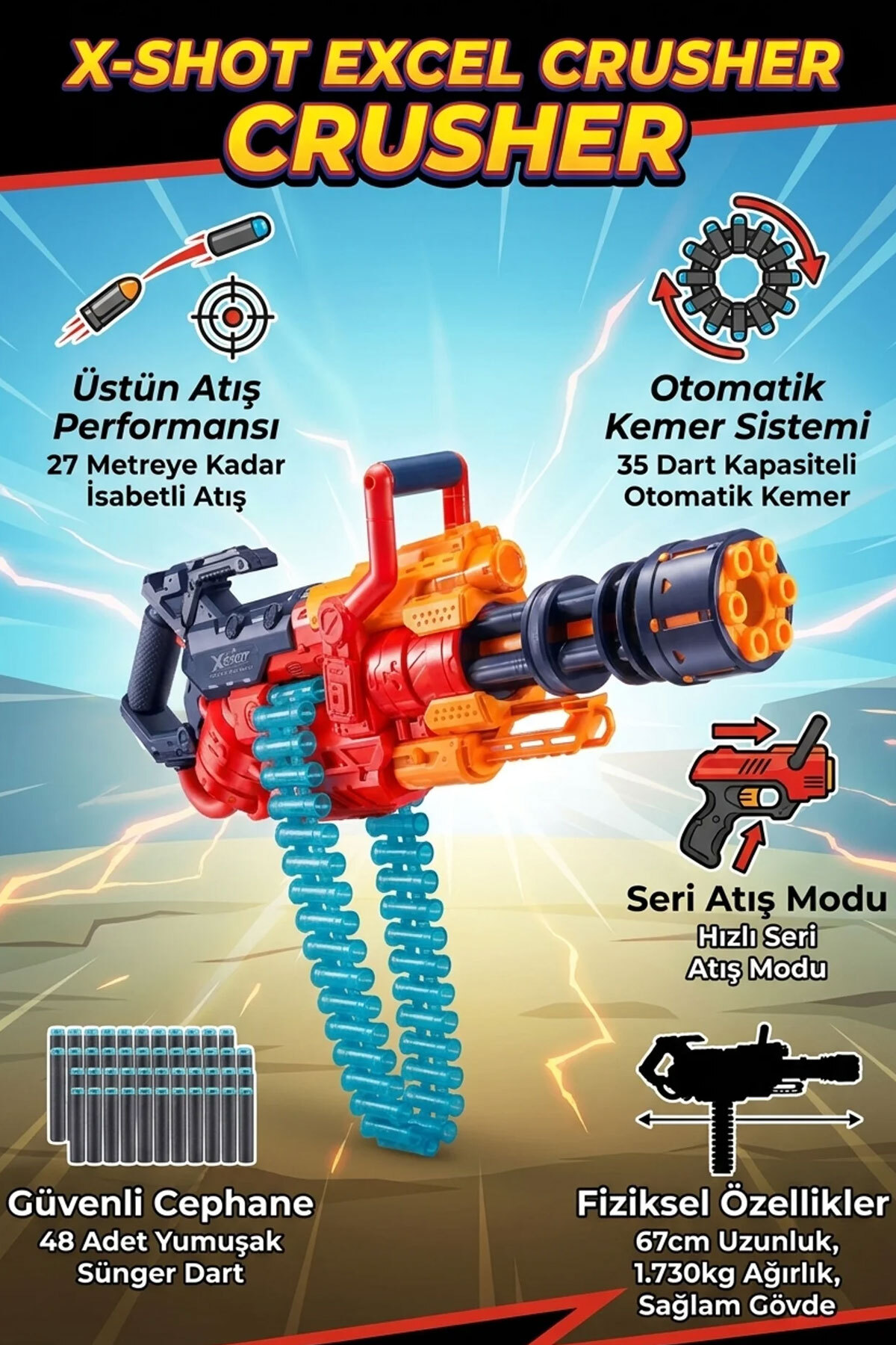 Feyza Oyuncak X-Shot Excel Crusher Sünger Dart Atan Silah | 8 Yaş+