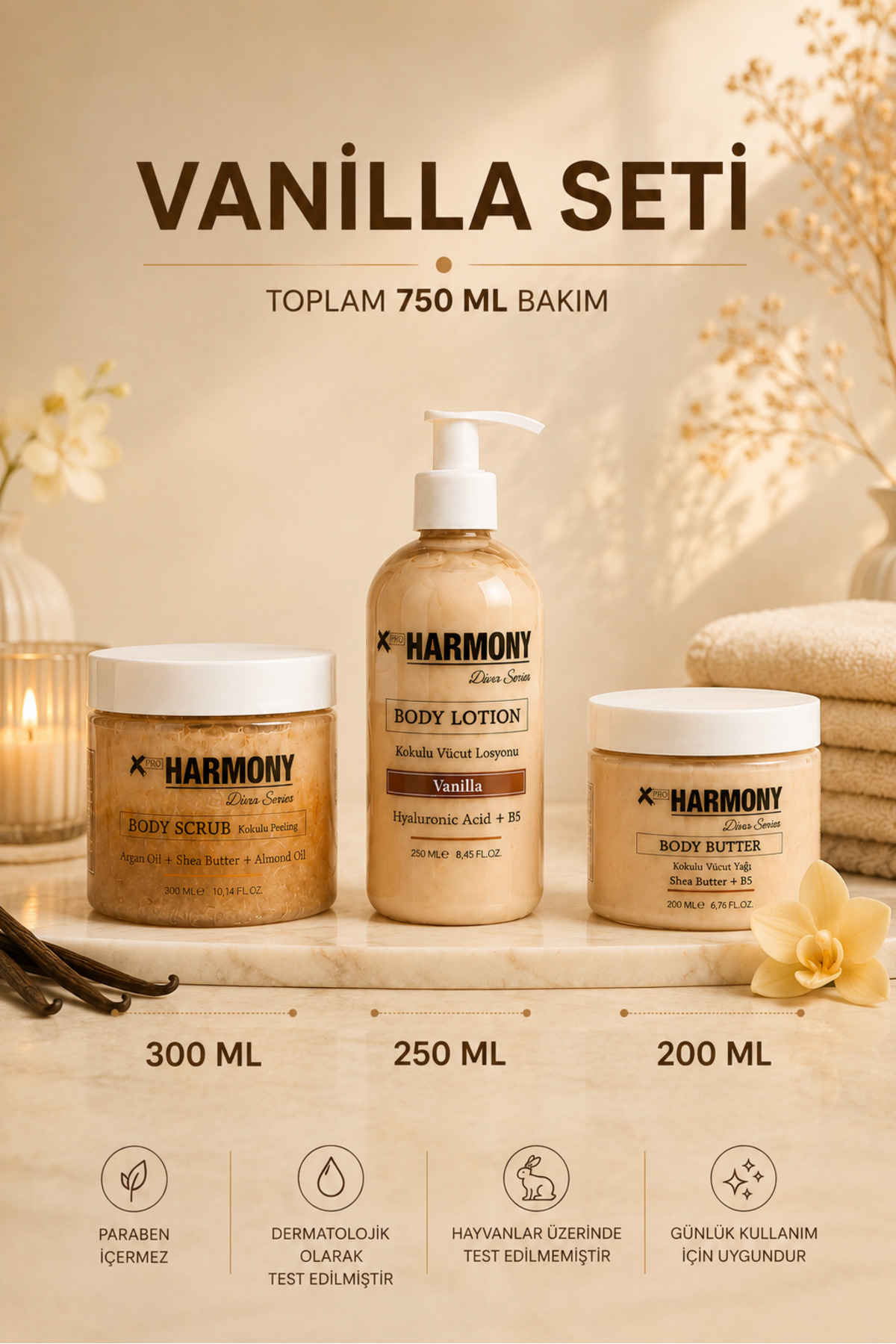 Vanilla Ritüeli 3’lü Vücut Bakım Seti 750 ml | Body Scrub + Body Lotion + Body Butter — PH-VRS-VAN-750 — تصویر 5 از 6
