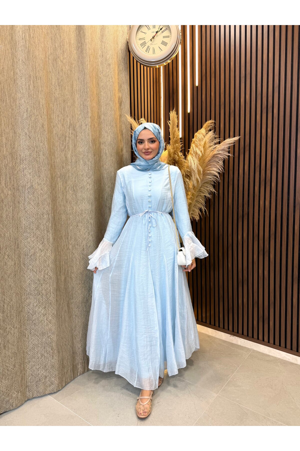 Fashionbox Sona Button Detailed Dress | Baby Blue