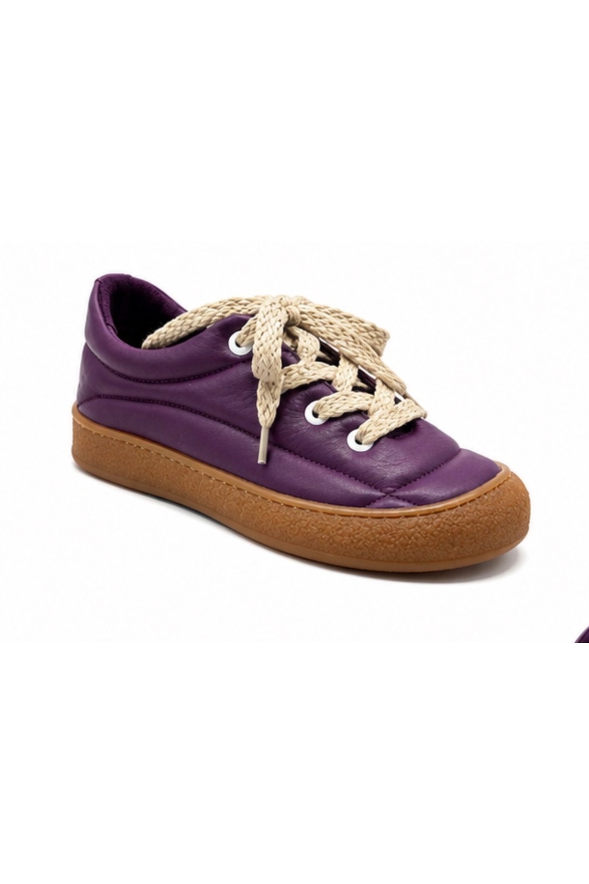 N Napa Shoe NP.7809.MOR DERİ SNEAKER Napa Shoe Kadın Hakiki Deri Comfort Sneaker, Mor | Günlük Rahat Bağcıklı A görsel 2