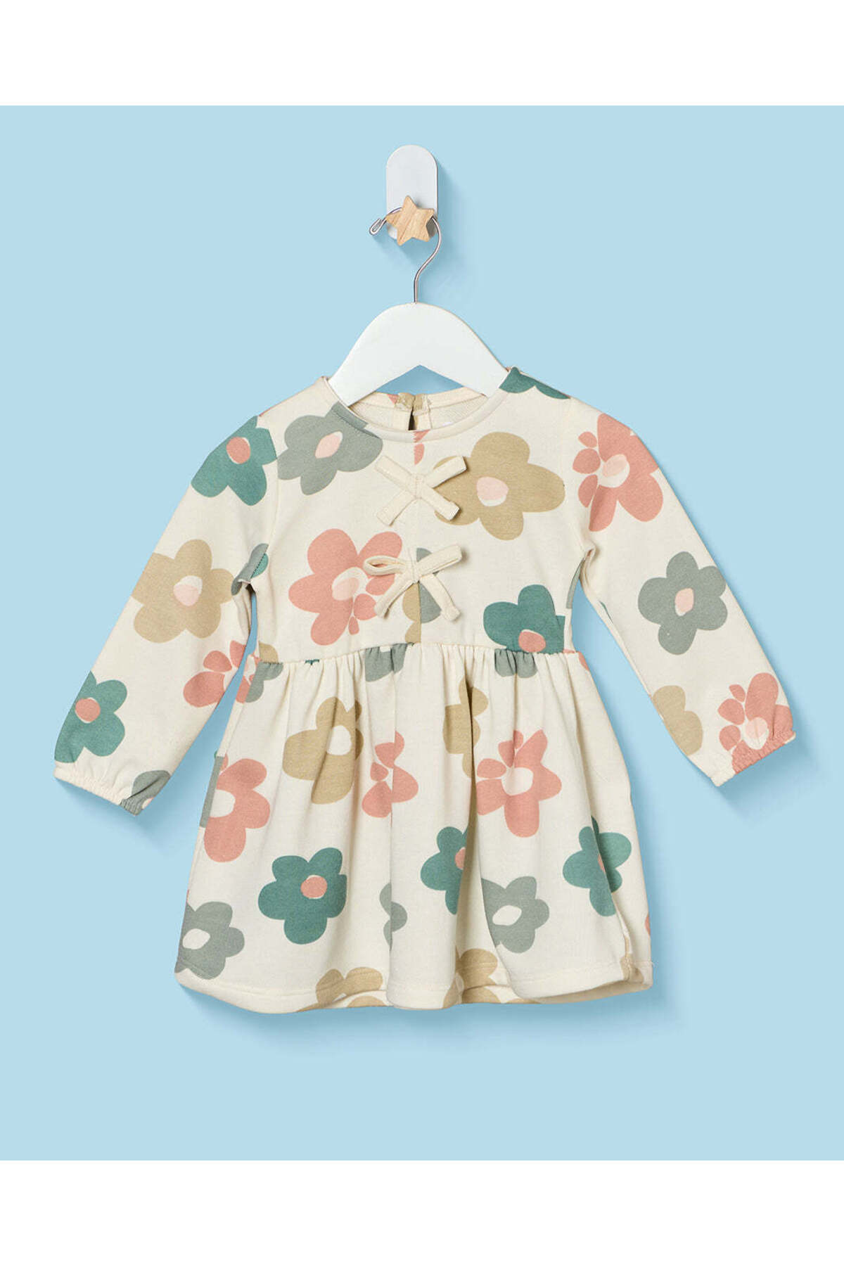 REDTAG Infant Girls Off White Floral All Over Print Terry Dress
