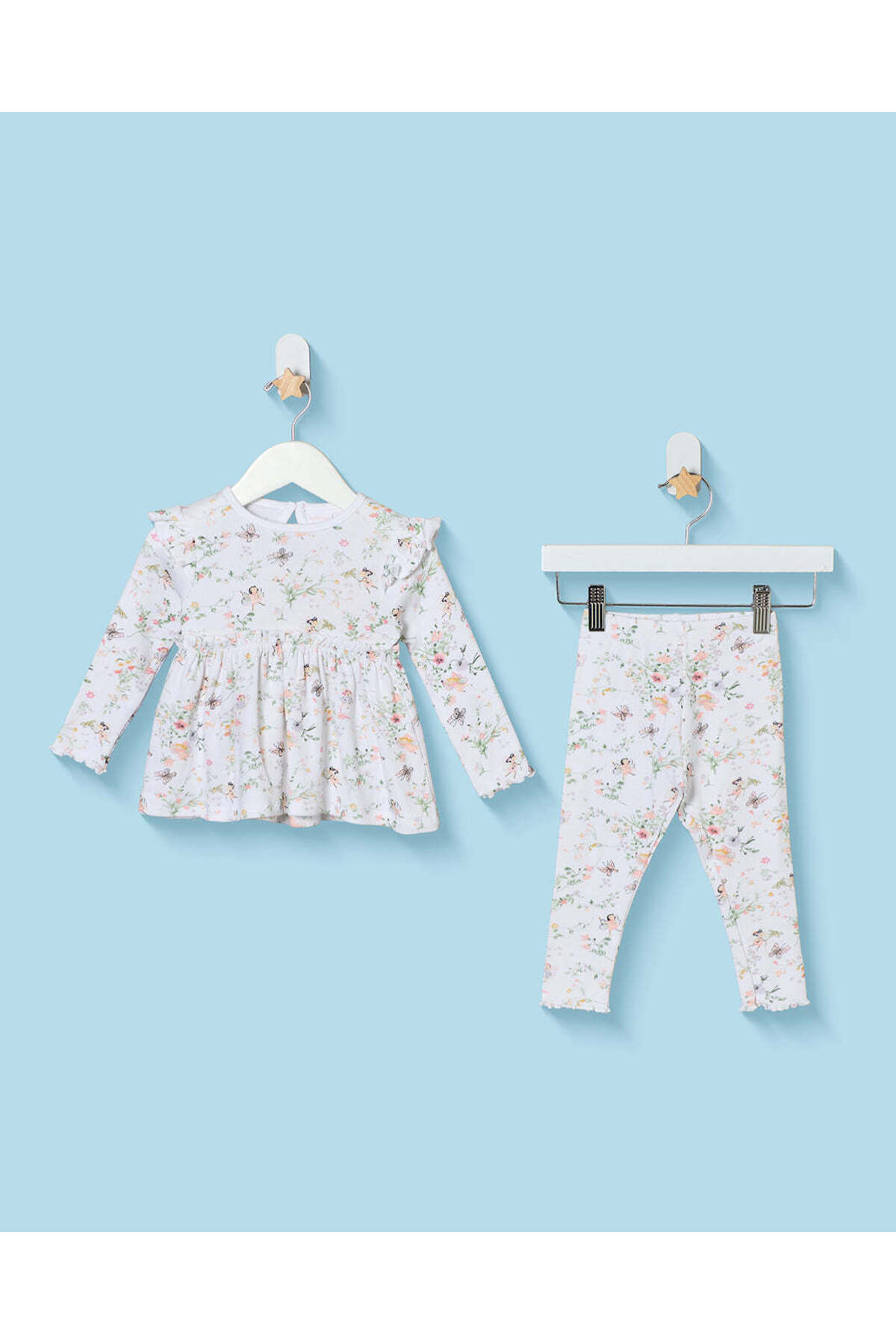 REDTAG Infant Girls White Rib All Over Print Set