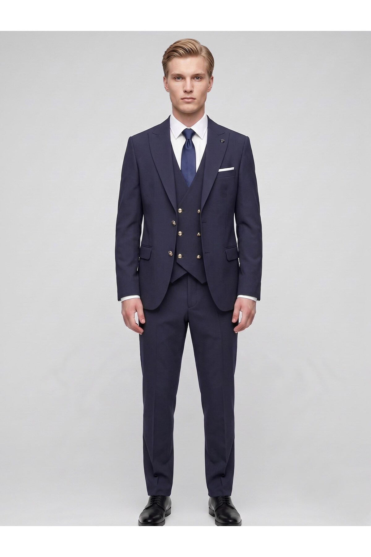 Plus Scorpion Men's 3-Piece Slim Fit Suit – Modern Cut Stylish Suit with Double-Breasted Vest