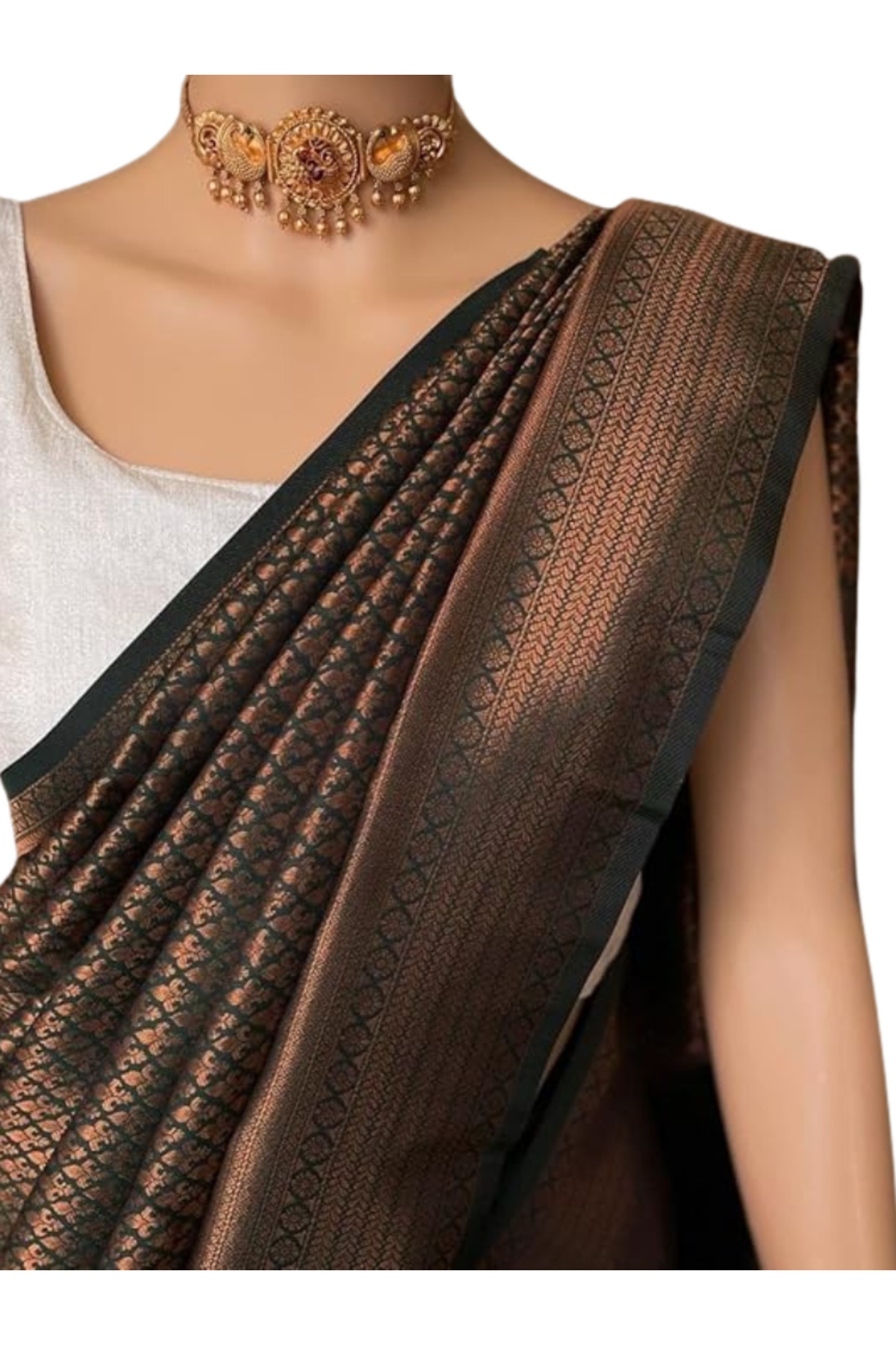 MYSMAR Dark Green Woven Banarasi Silk Saree - MAF3051 | Dark Green
