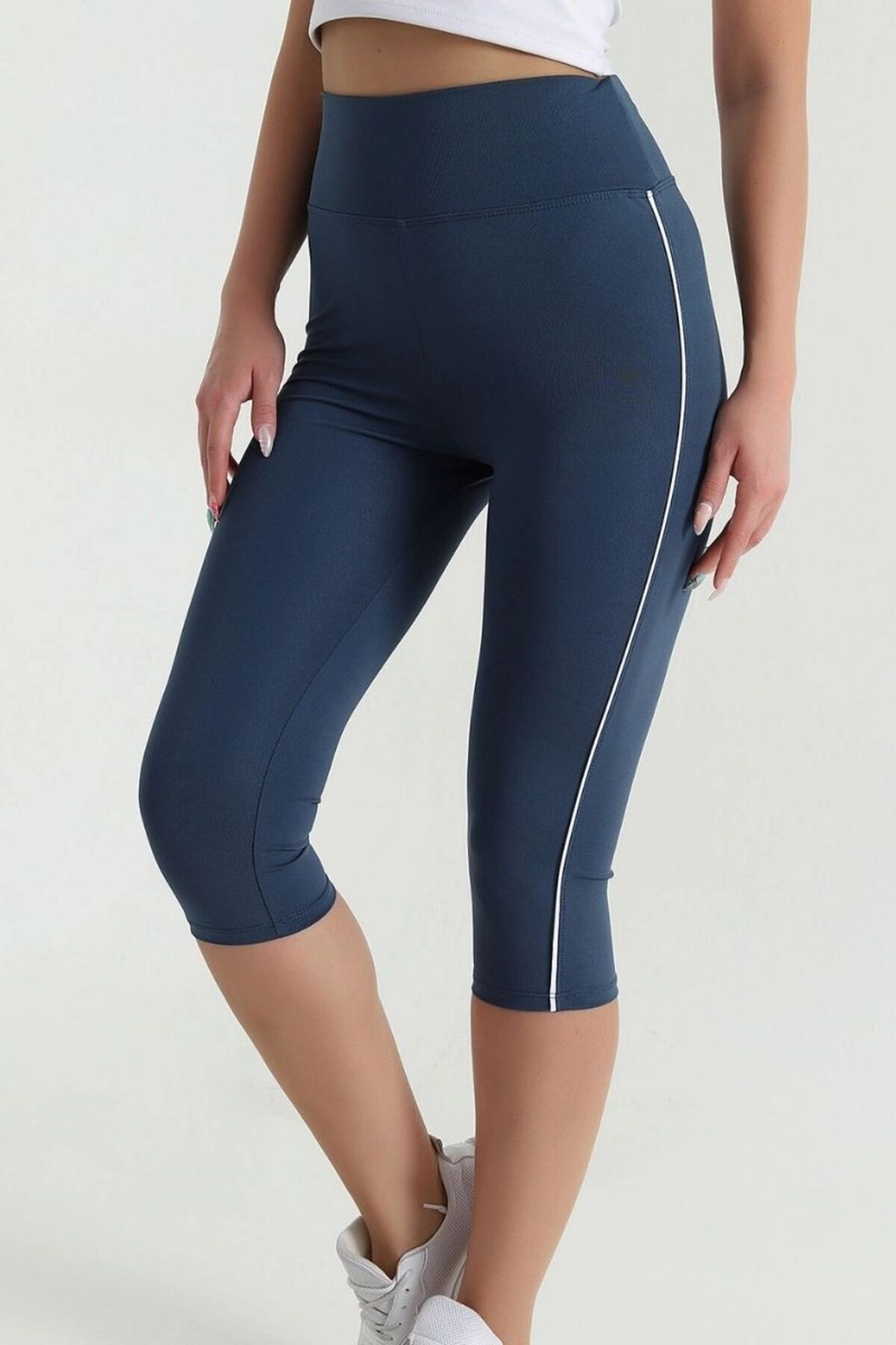 EXSPORT Kadın Yüksek Bel Toparlayıcı Yanı Şeritli Model Push Up Likralı Tayt