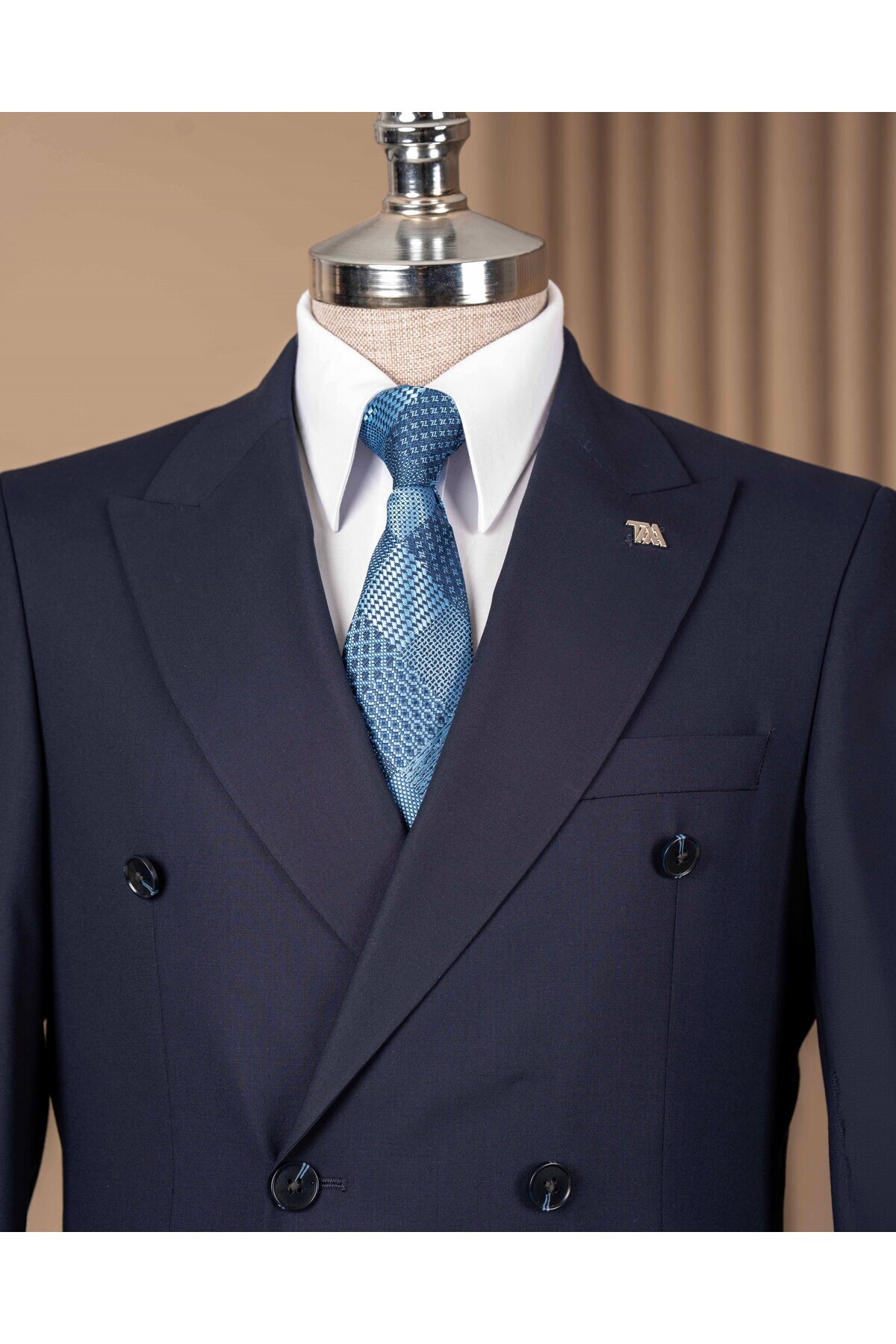 TerziAdemAltun Slim fit erkek kruvaze sivri yaka ceket pantolon takım elbise lacivert T20172-02 görsel 3