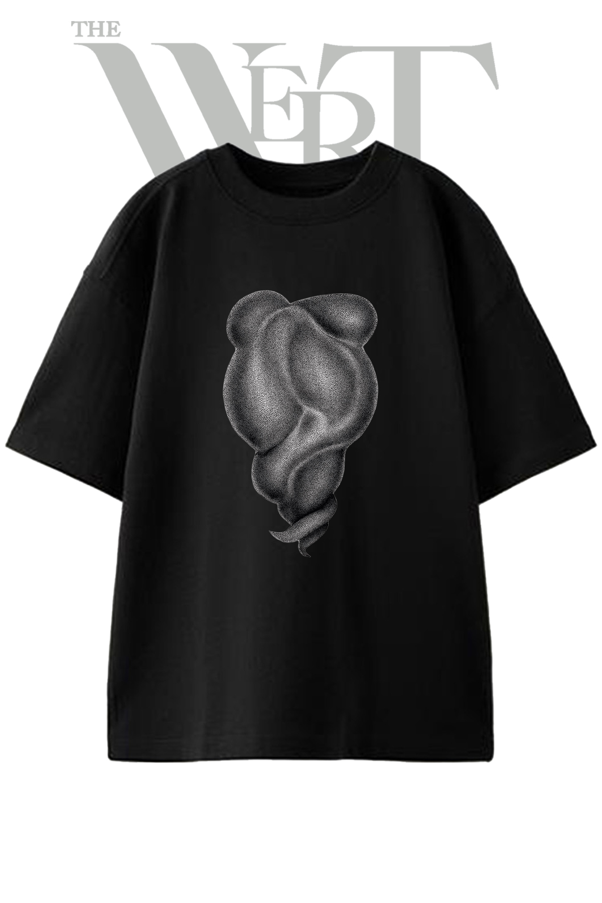 THEWERT Organic Texture Design Printed Unisex Black Oversize T-Shirt