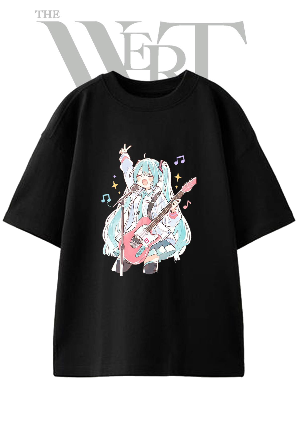 Model N PROJECT TEE サイズS THEWERT Hatsune Miku_3 Tasarım Baskılı Ünisex Siyah Oversize T