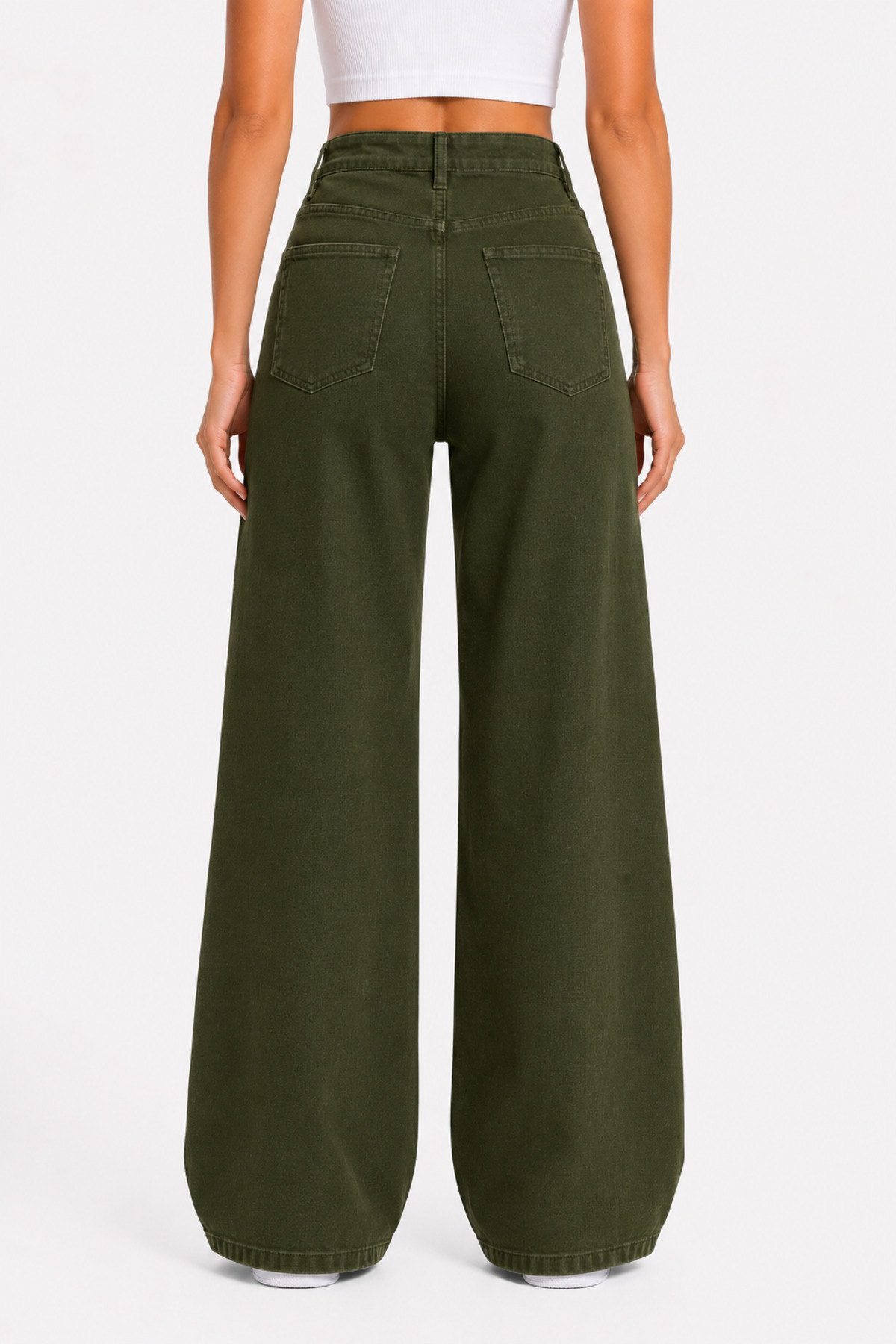 Lighter Jeans Kadın Haki Yüksek Bel Wide Leg Straight Fit Palazzo Bol Paça Esnek Denim Pantolon görsel 3