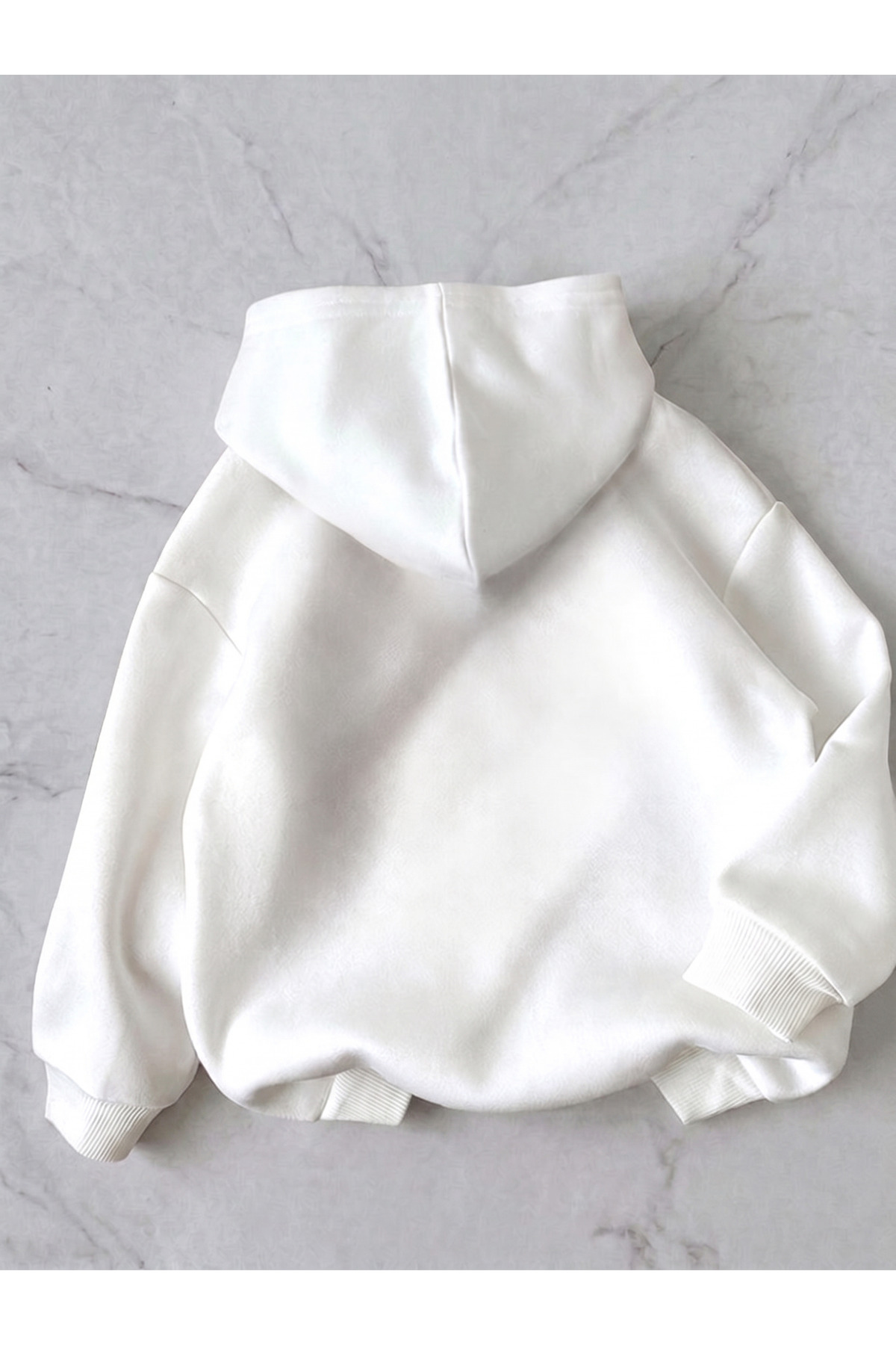 Mavi Çiçekli 3 İplik Kapüşonlu Sweatshirt Oversize Kışlık %100 Pamuk — سفید MARECASHMAVİÇİCEKLİSWEAT4043 — تصویر 2 از 6