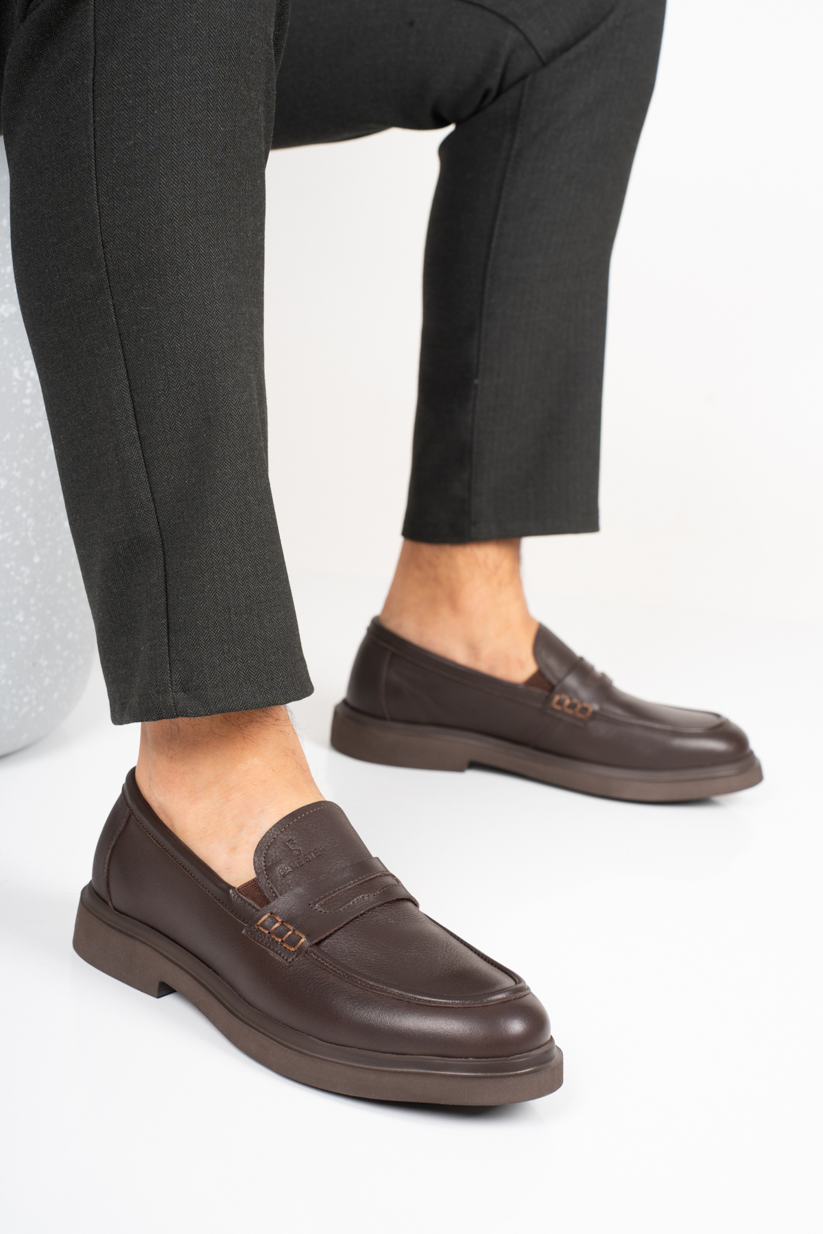 Fame Step Hakiki Deri Erkek Loafer Mokasen Klasik Ayakkabı Comfort Kahve Prato görsel 3