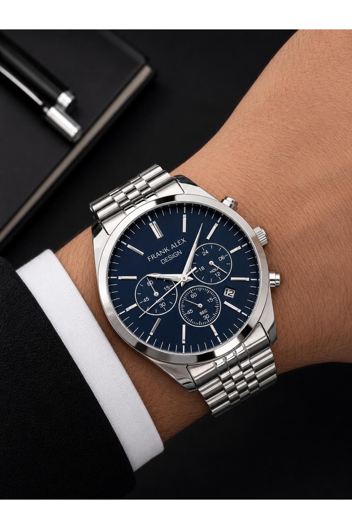 Frank Alex Design Erkek Kol Saati Çelik Kordon Takvimli Kadran Şık
