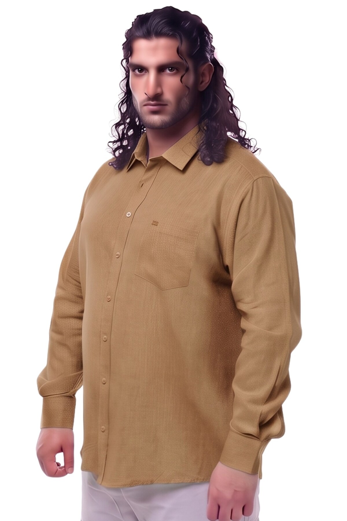 marufshop Erkek Büyük Beden 118-145 Arası İçin Uygun % 100 Keten Uzun Kol Rahat Kalıp Düğme Yaka Yazlık Gömlek görsel 4