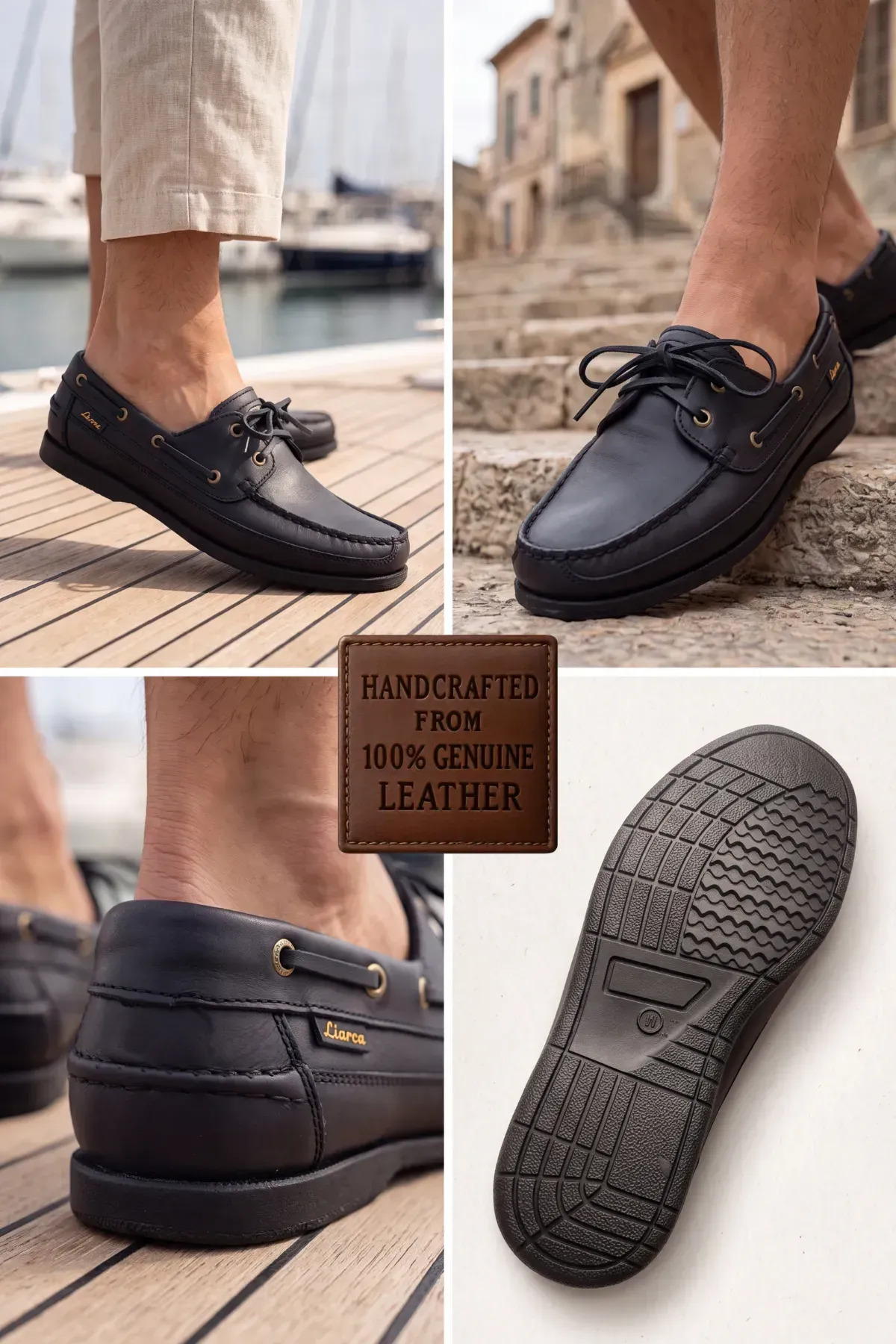 Liarca Blue Boy Marina, Siyah Hakiki Deri Lüks Erkek Tekne Ayakkabısı, Makosen, Loafer ve Casuall Ayakkab görsel 3