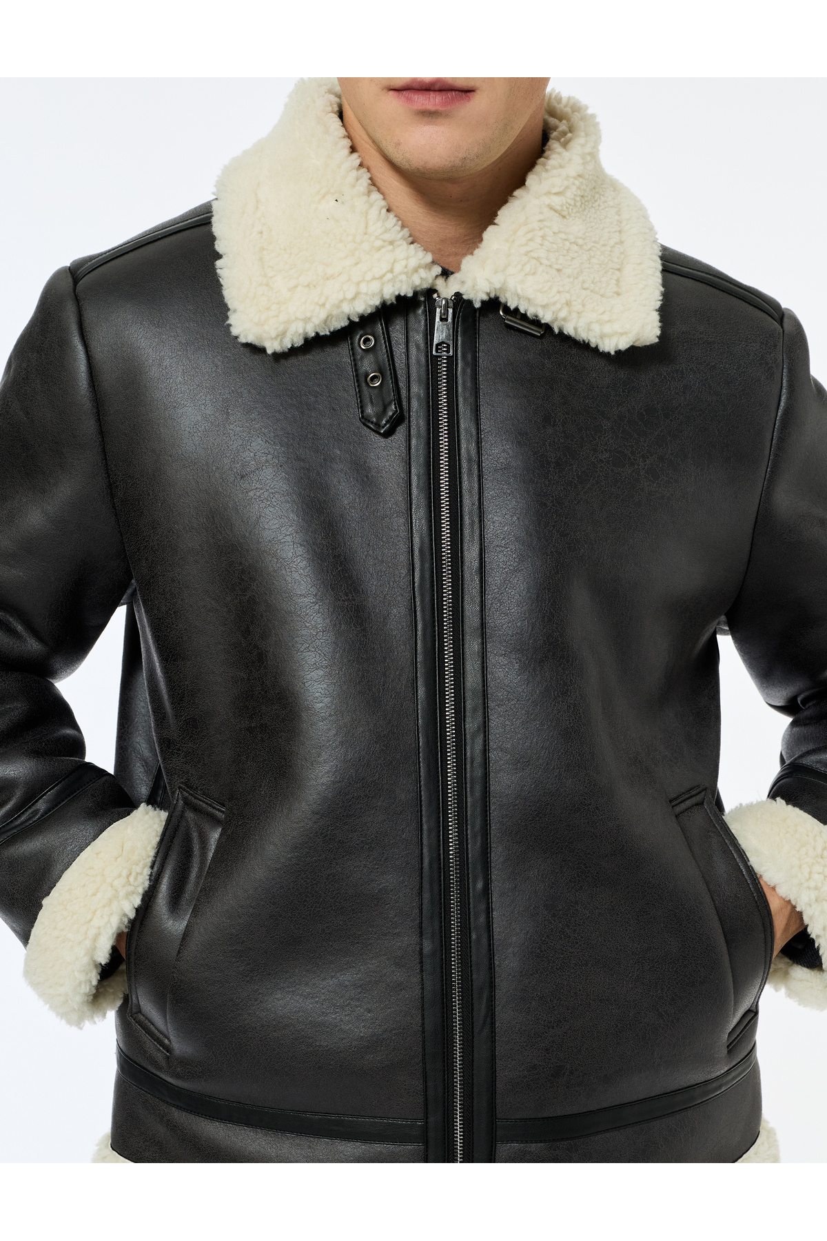 Koton Kapaklı Cepli Çıtçıt Düğme Detaylı Slim Fit İçi Peluş Yaka Suni Süet Ceket görsel 6