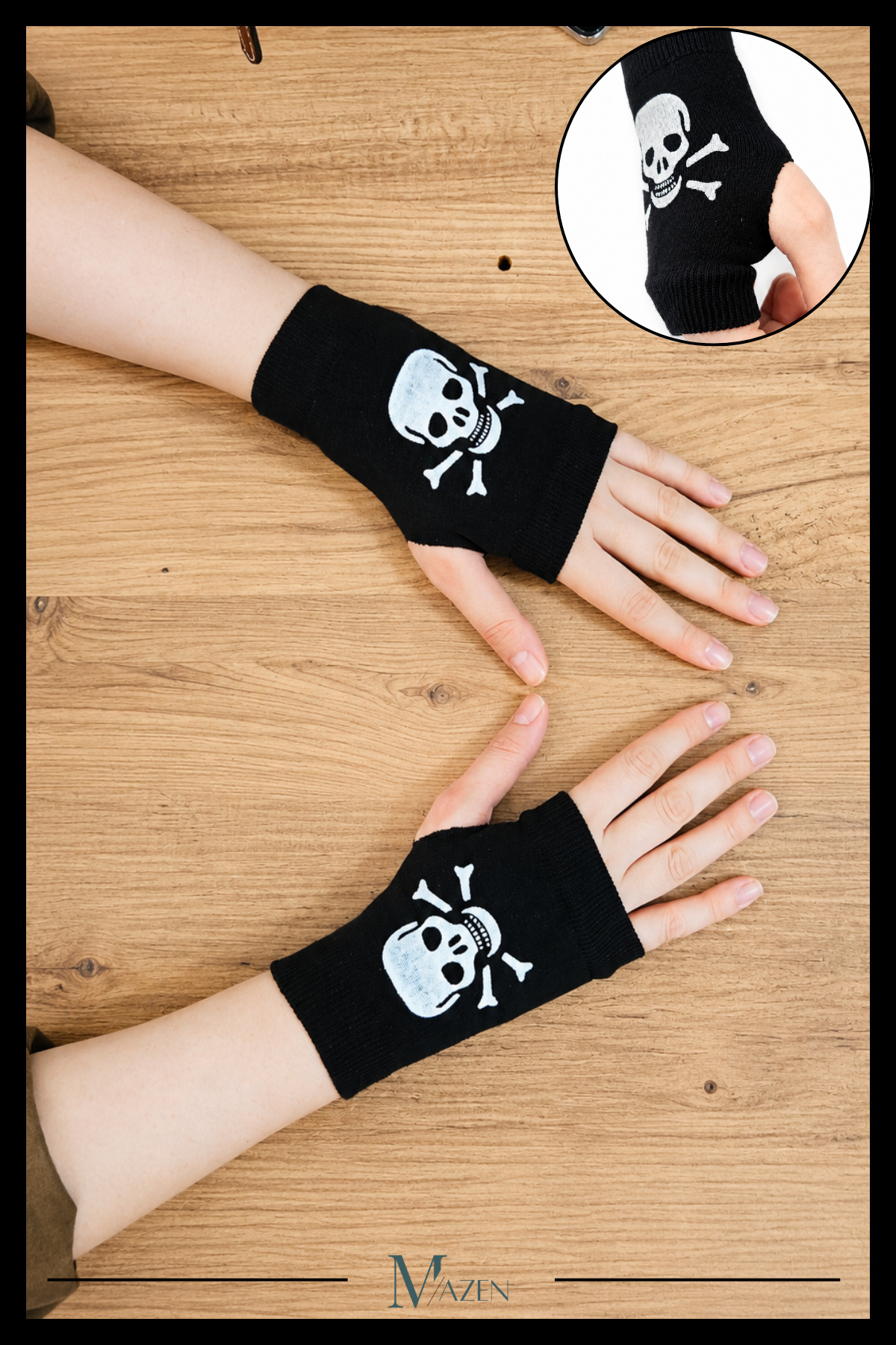 MAZEN Kuru Kafa Baskılı Parmaksız Eldiven Unisex Triko Punk Rock Metal Gothic Emo Kışlık El Isıtıcı