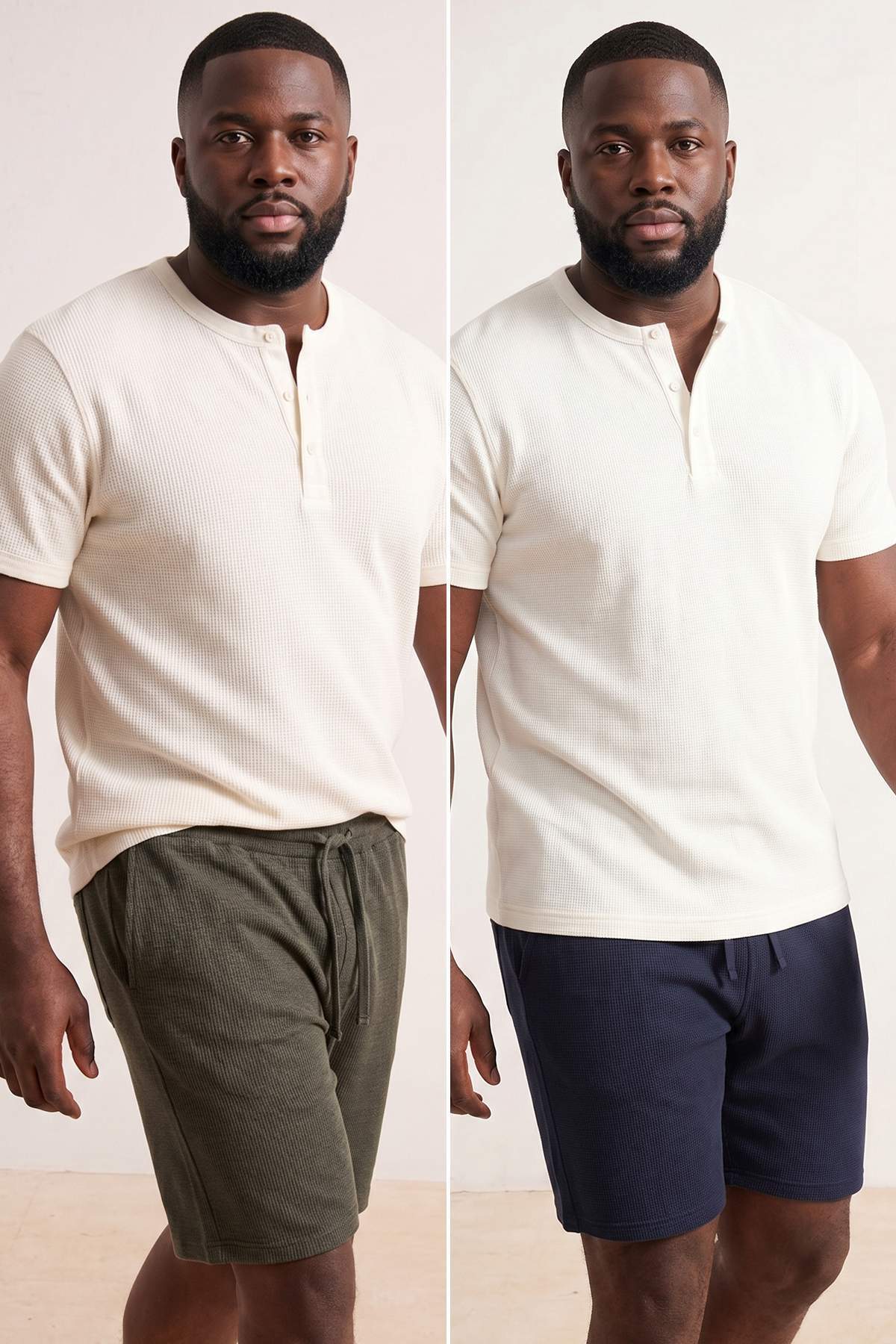Trendyolmilla Man Büyük Beden Lacivert-Haki Waffle 2'li Paket Regular Dokulu Büyük Beden Şort & Bermuda TMNSS26AP00007