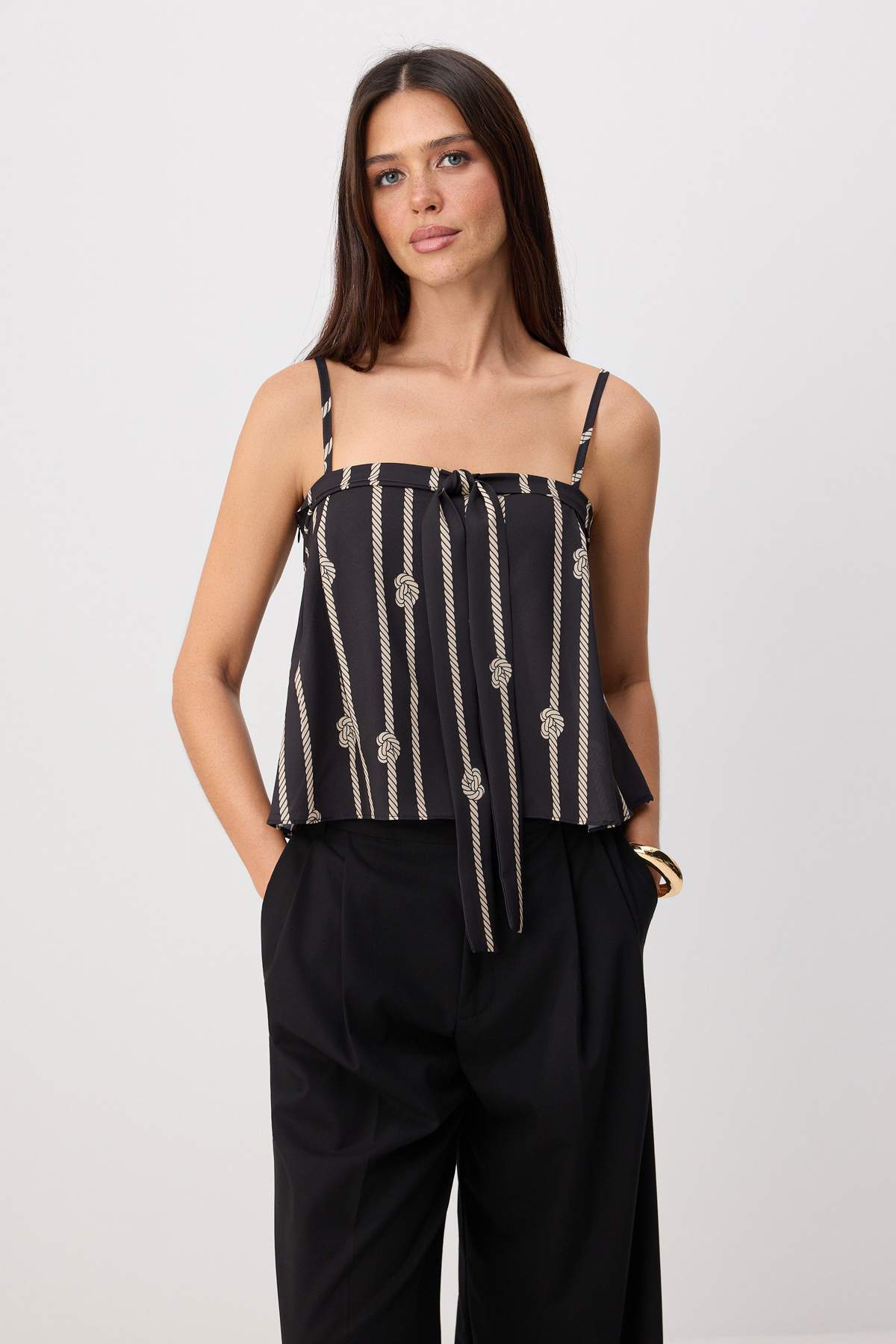 Trendyolmilla Siyah Halat Desen Şifon Dokuma Bluz TWOSS26BZ00543