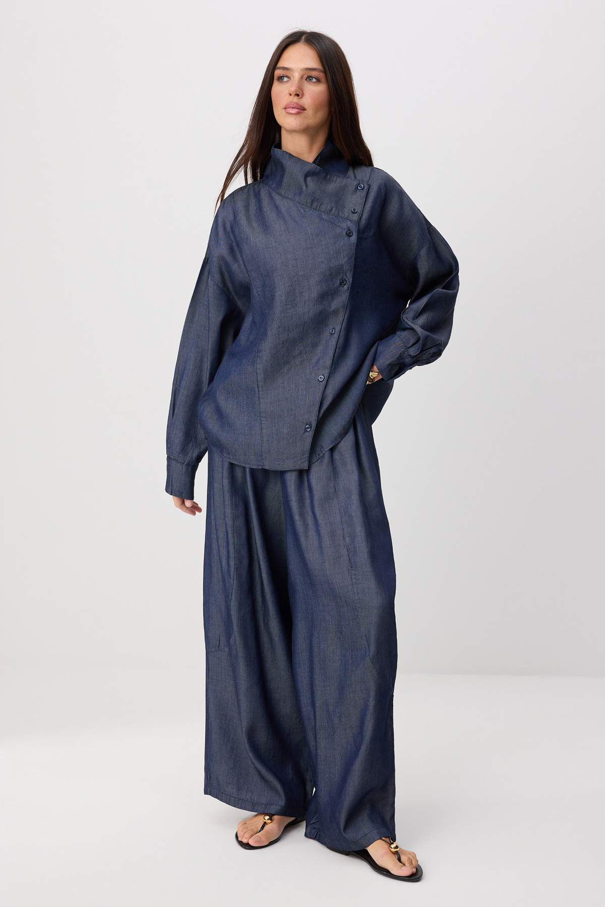Trendyolmilla Koyu Mavi Gömlek Pantolon Denim Alt - Üst Takım TWOSS26AU00272