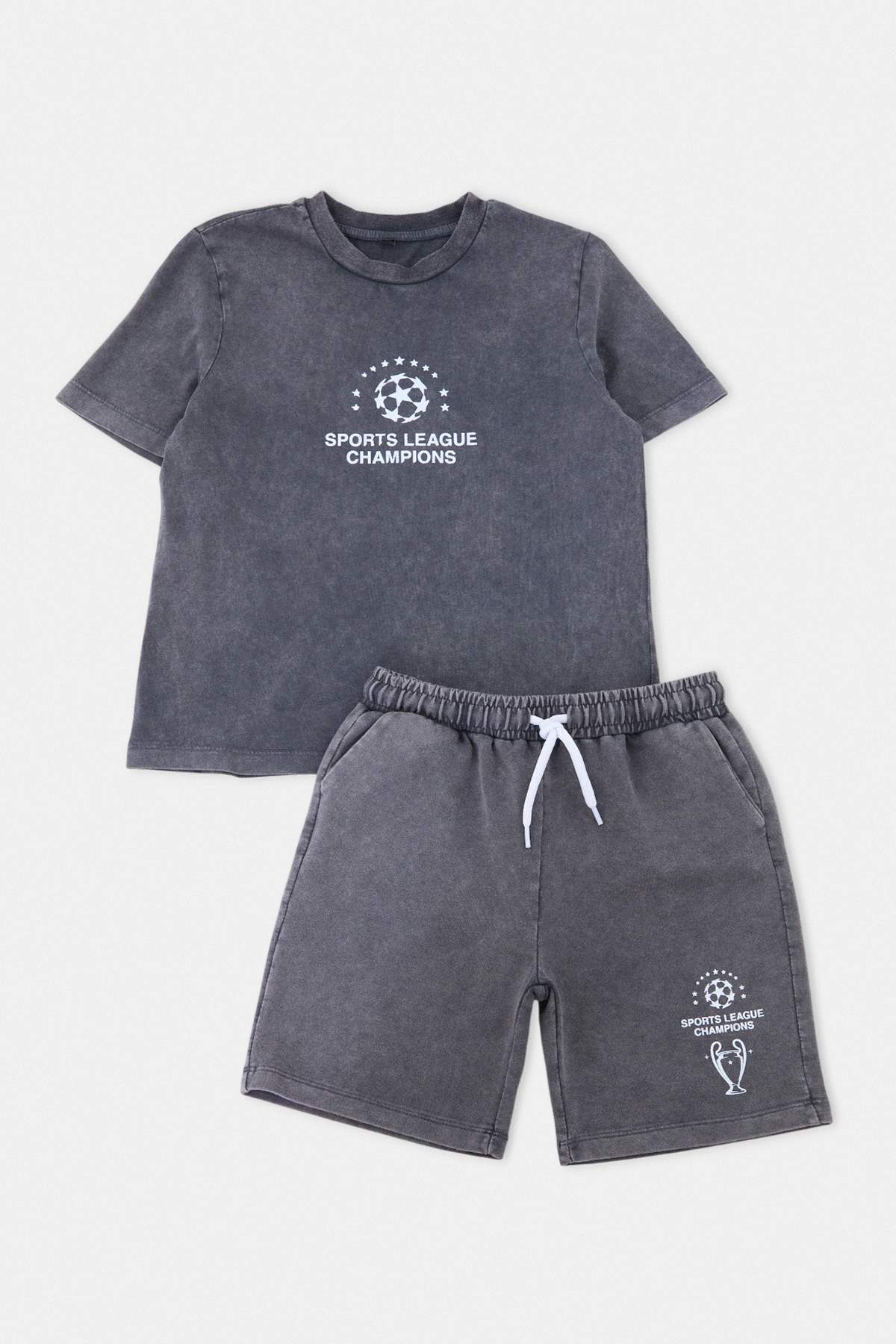 Trendyolmilla Kids Antrasit Baskıl Asit Yıkamaı Örme Alt - Üst Takım TKDSS26AU00111