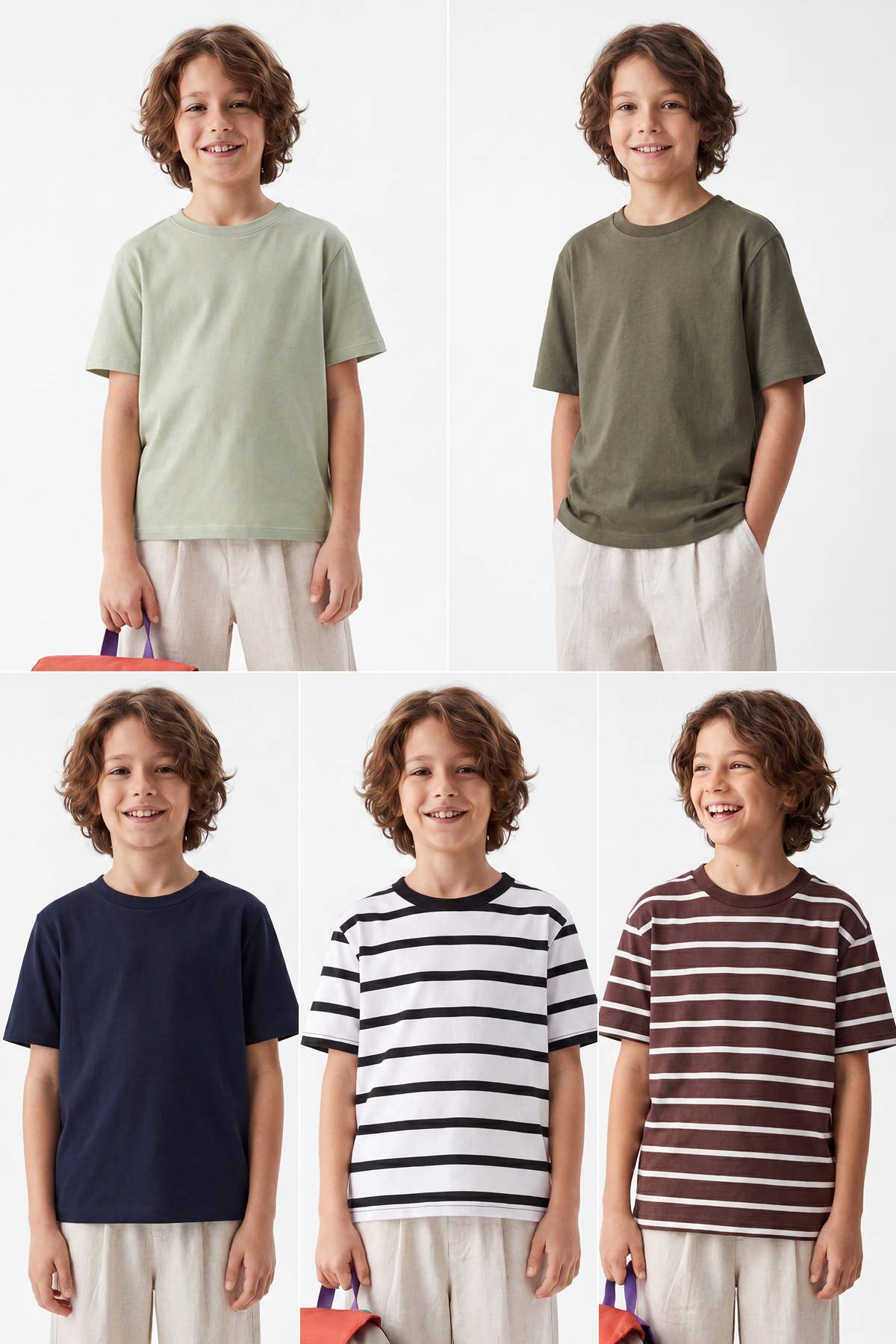 Trendyolmilla Kids Çok Renkli*001 5'li Erkek Çocuk Çizgili Örme T-Shirt TKDSS25TS00043