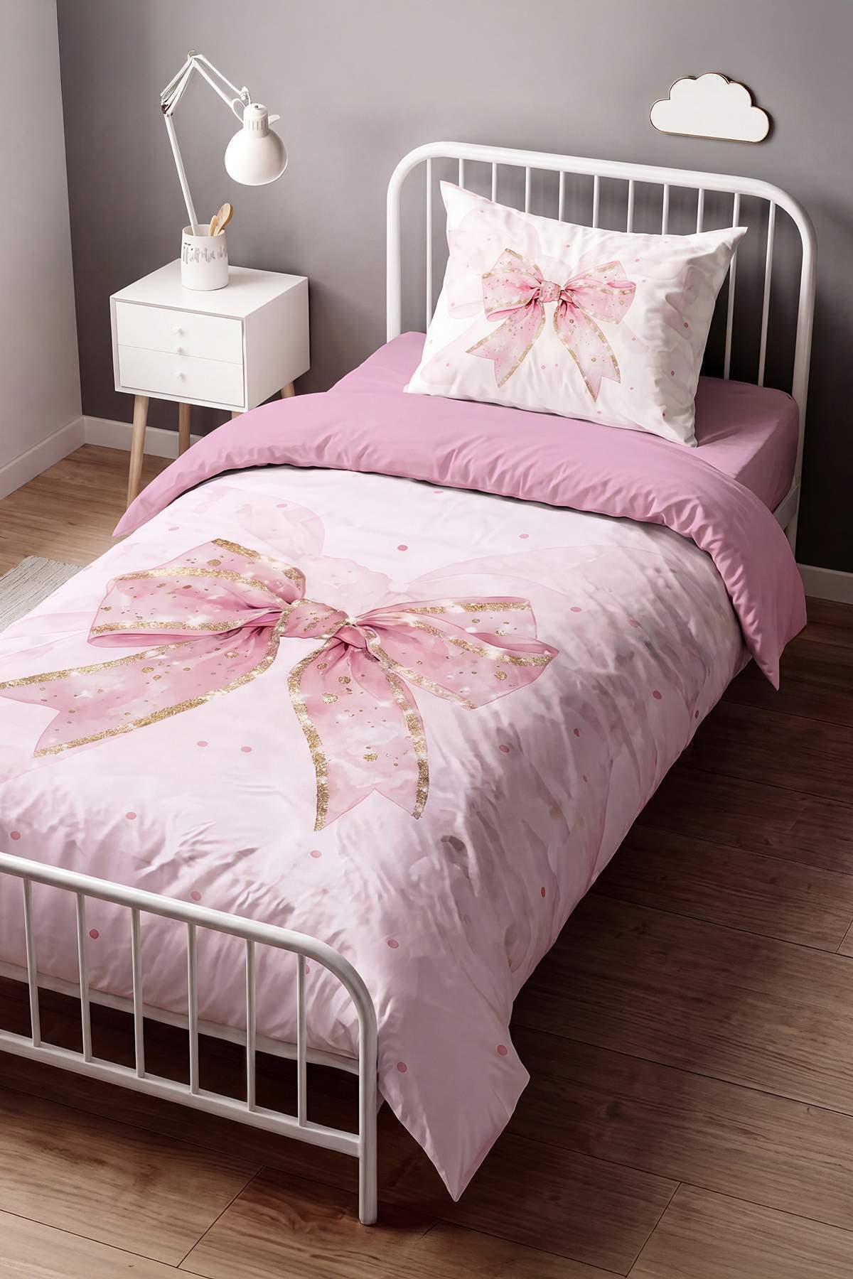 Trendyol Home Pink Polka Dot Bow Patterned Single Children's Duvet Cover Set Tphss26Nr00001