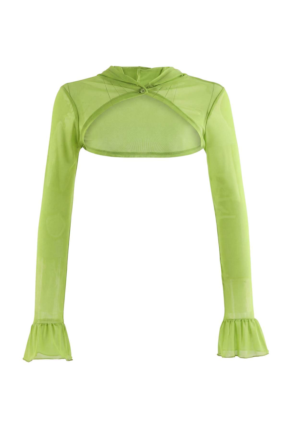 Trendyolmilla Yeşil Düz Regular Kapüşonlu Standart Kol Uzun Tül Örme Bluz TWOSS26BZ01077