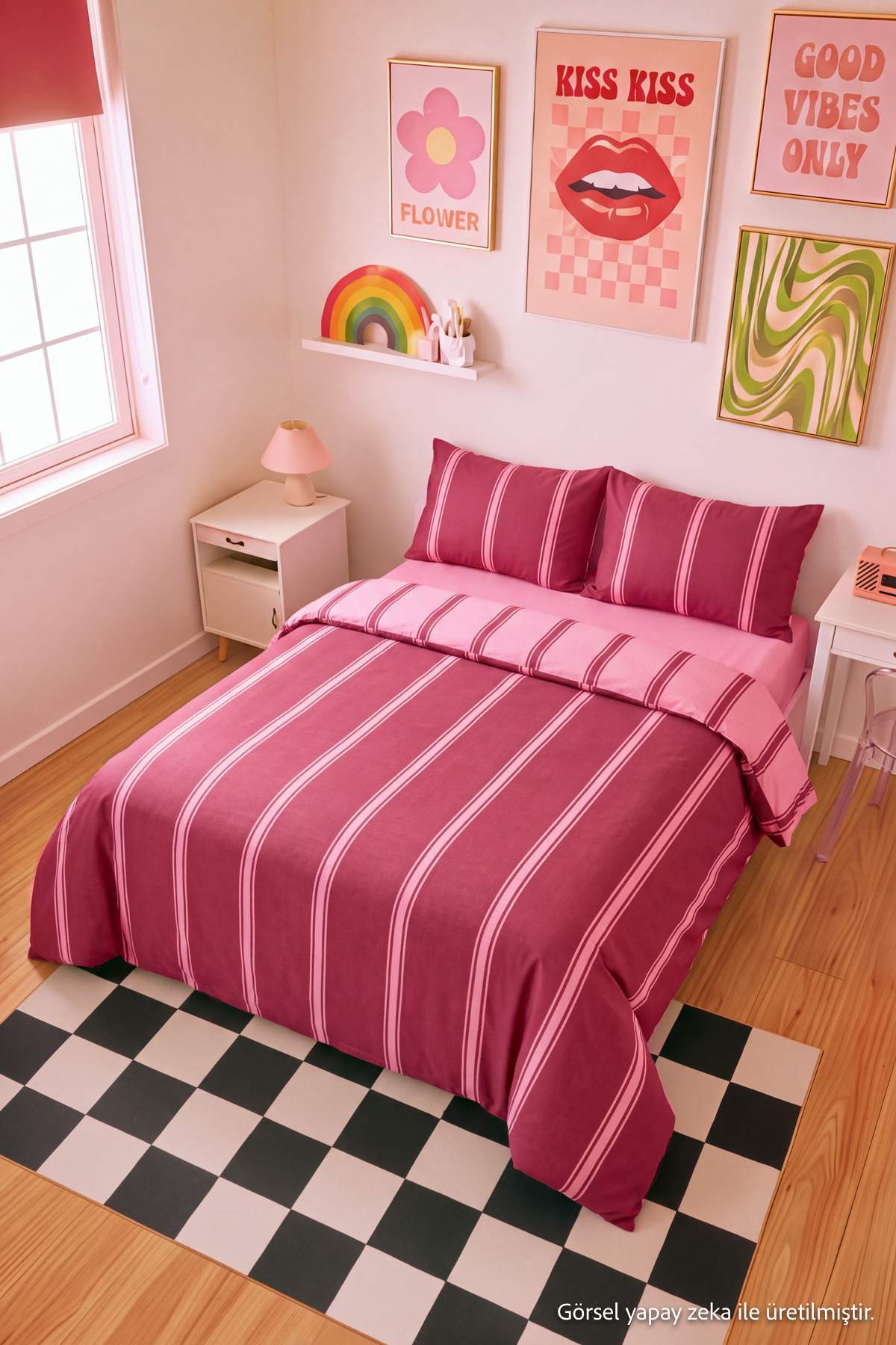 Trendyol Home Double Striped Reversible Elasticized Bed Sheet Set with Fitted Sheet Tphaw27Ckn00006