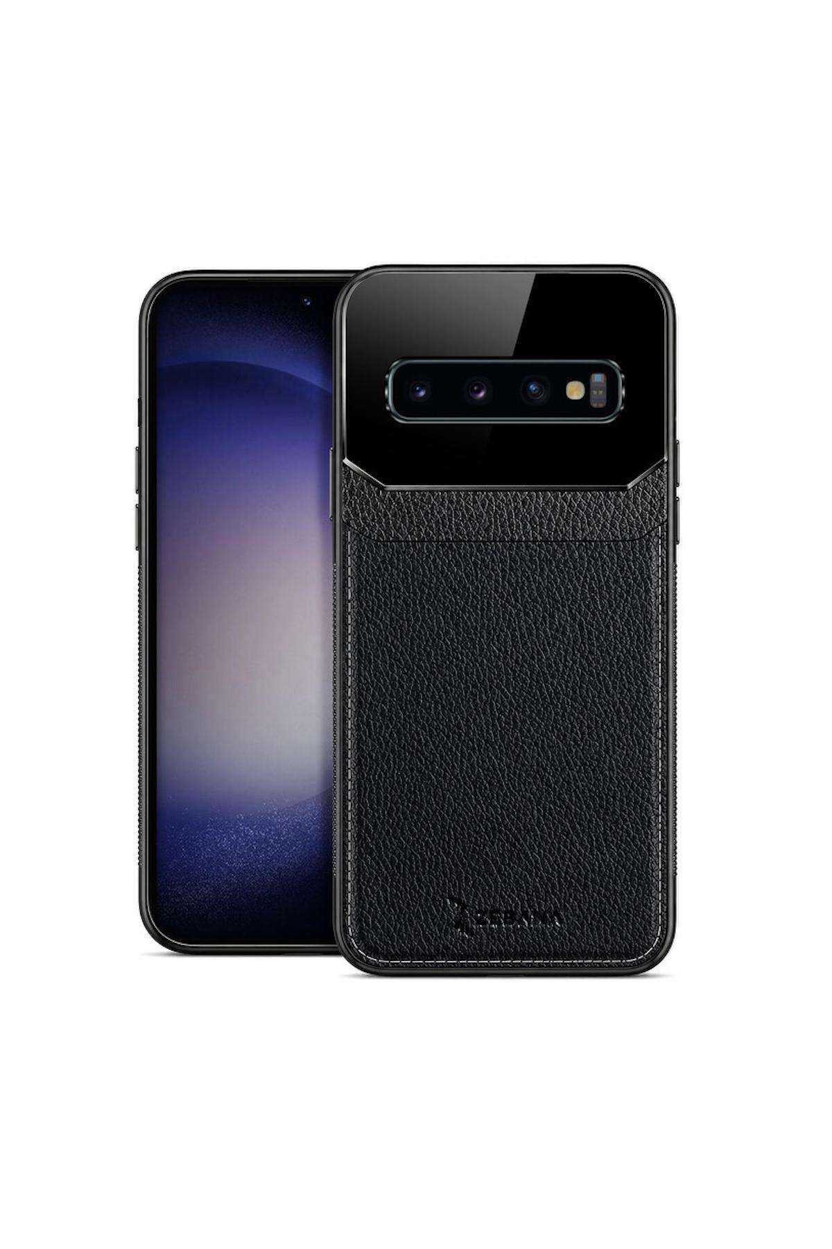 Zebana Samsung Galaxy S10 Plus Uyumlu Kılıf Lens Deri Kılıf Siyah