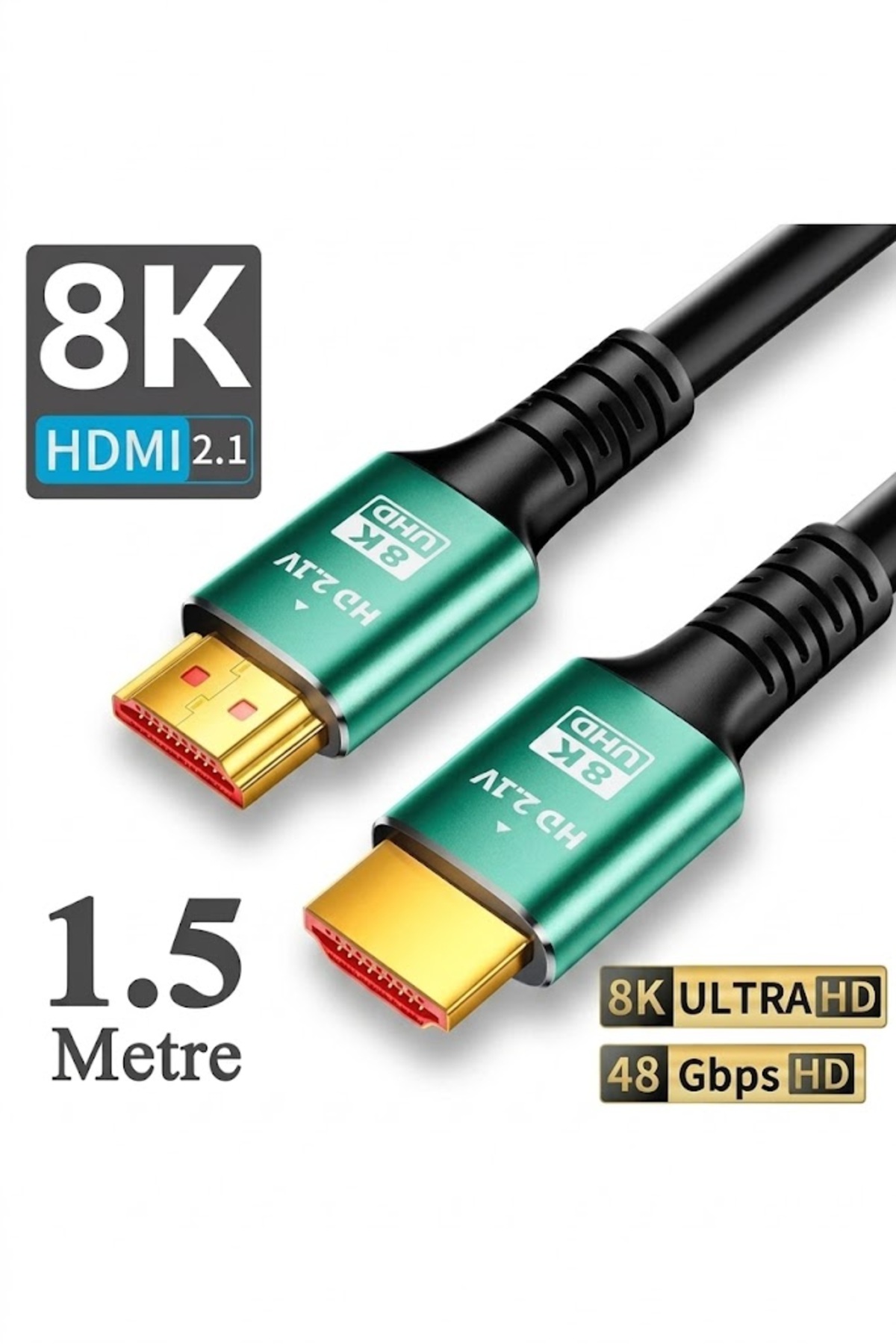 HDMI 2.1 8K Ultra HD Kablo 1.5 Metre (48Gbps – 4K/120Hz Destekli) 1.5mt 8K @144HZ Ultra Yüksek Hızlı 8k Hdmi 2.1 Kablo Yüksek Çözünürlüklü Kablo