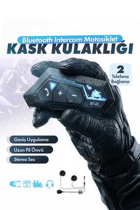BT-22 Kask Kulaklık Bt22 Bluetooth Motosiklet Kulaklık 5.0 Bluetooth Intercom...
