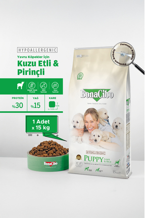 BonaCibo Kuzu Etli Ve Pirinçli Yavru Köpek Maması 15 Kg