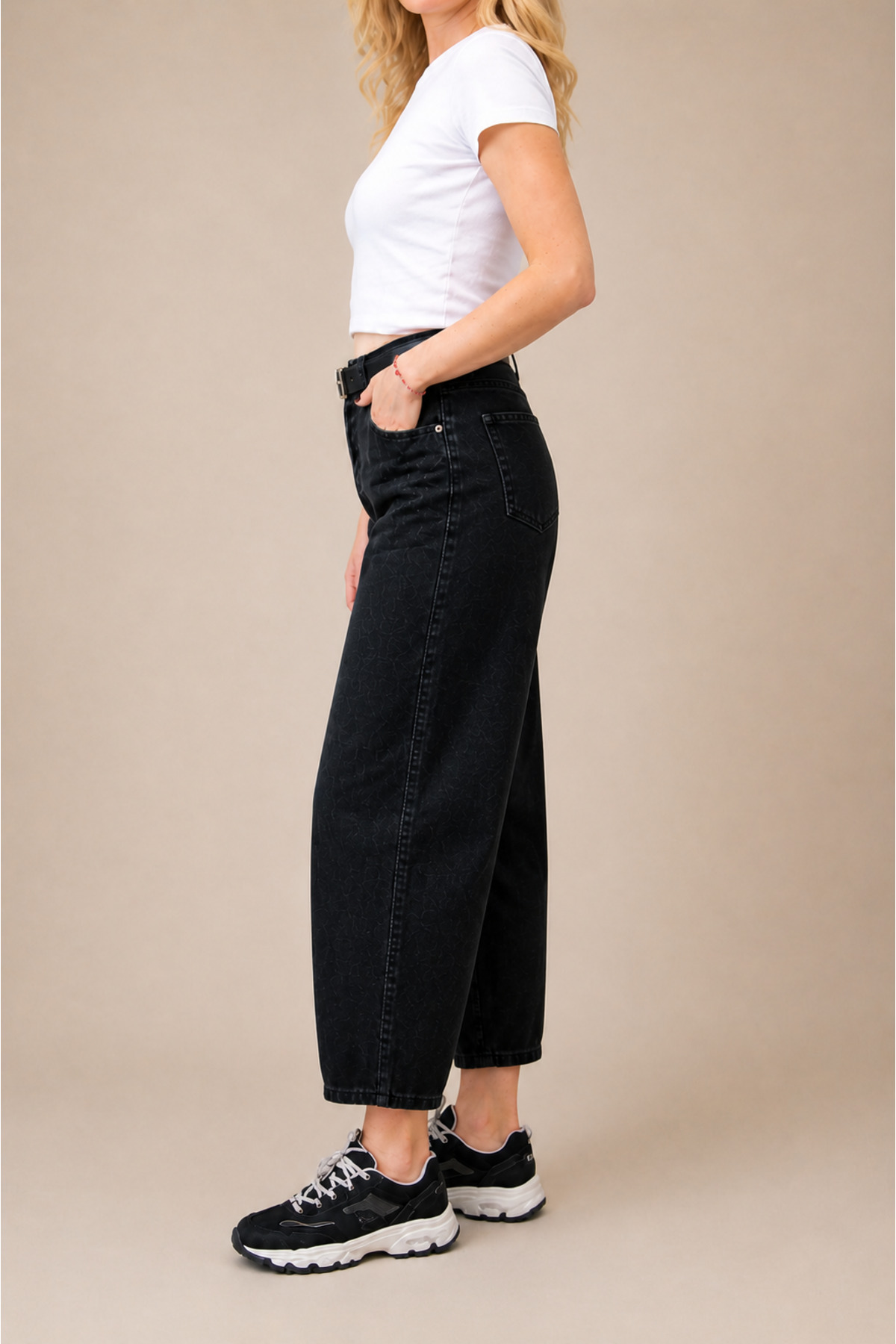 FlexiFit  Yüksek Bel Siyah Baggy Jean Kot Pantolon - Deri Kemer Hediyeli - Görsel 6